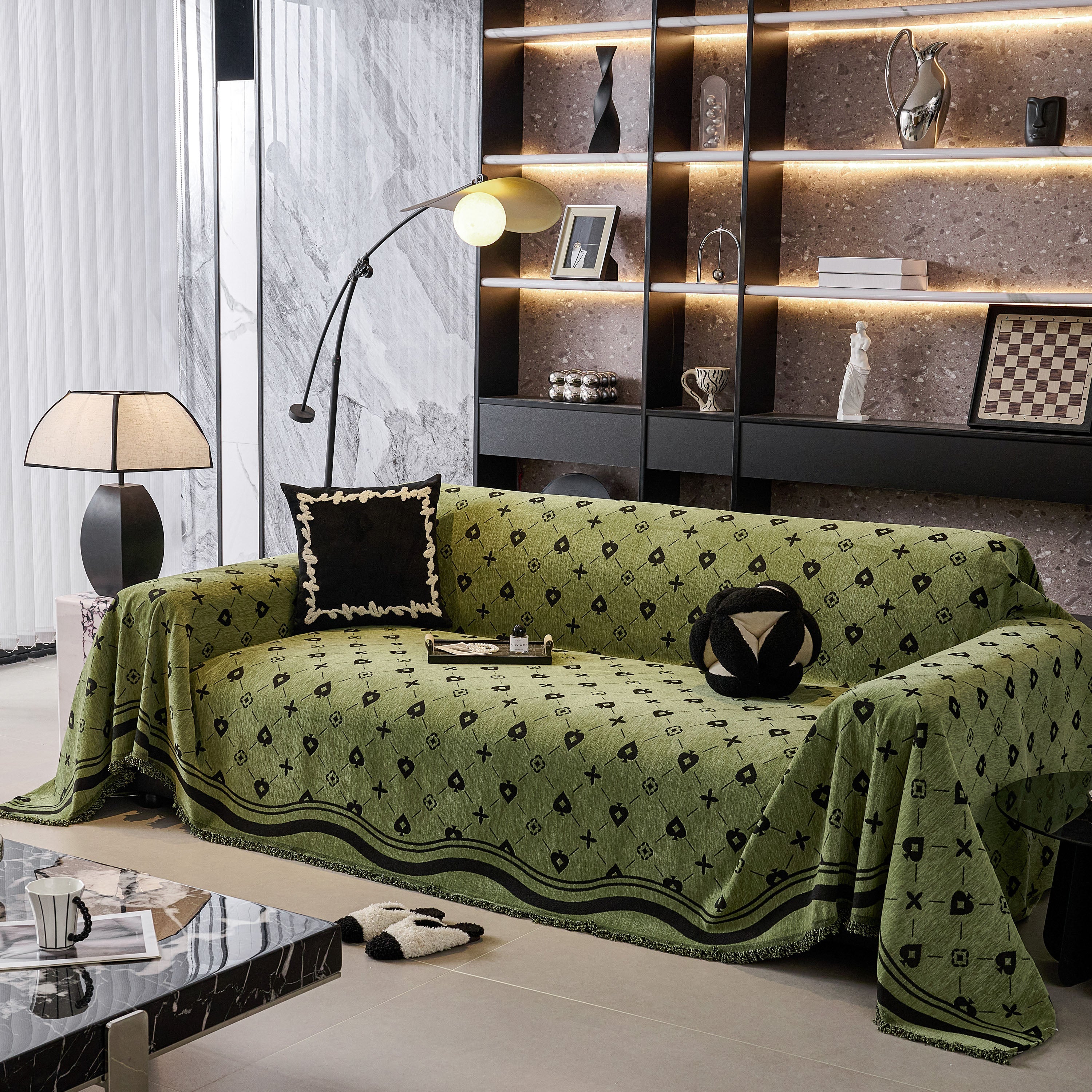 Chenille Jacquard Sofa Throw Cover Blanket, Luxury Thick Woven Couch Cover For Sofa