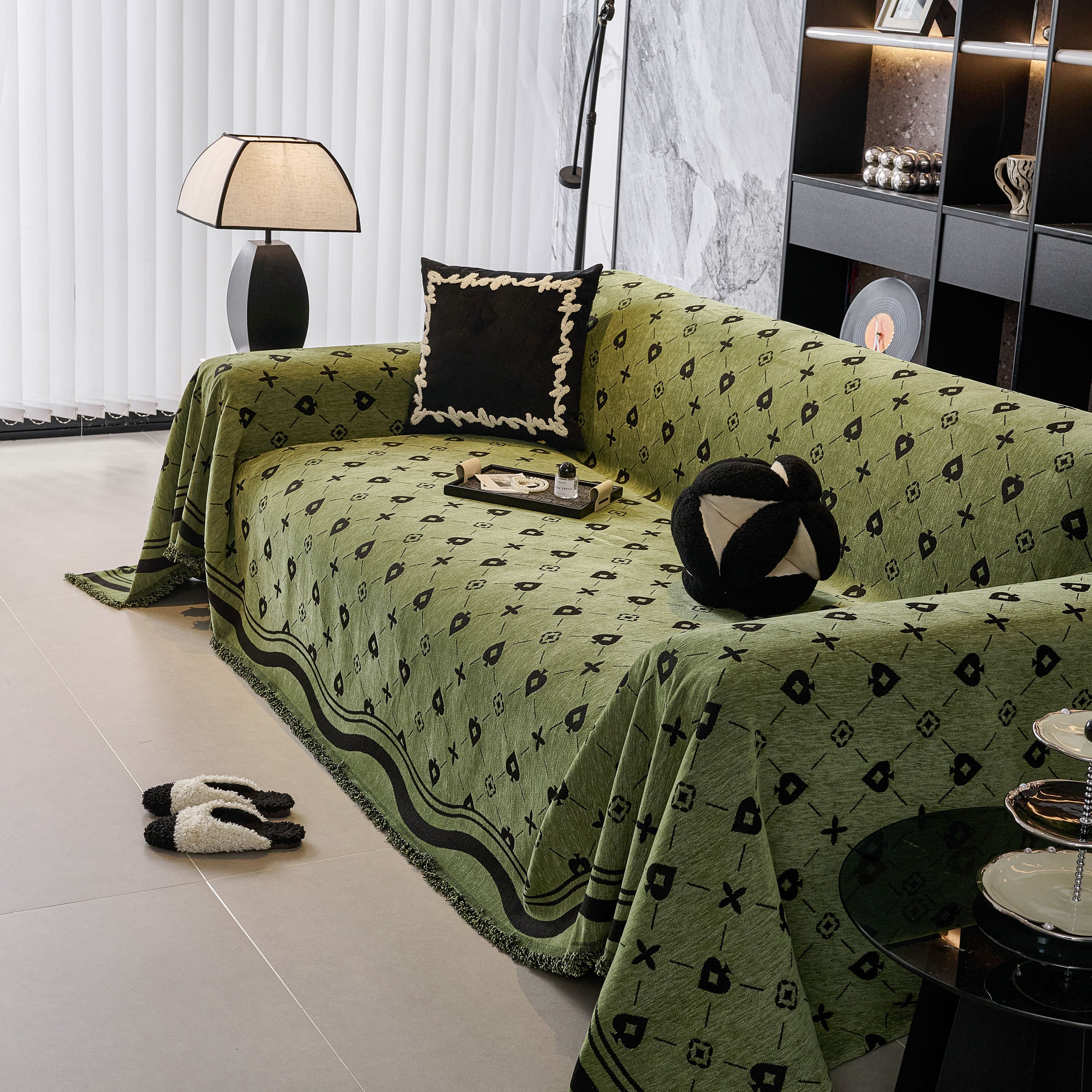 Chenille Jacquard Sofa Throw Cover Blanket, Luxury Thick Woven Couch Cover For Sofa