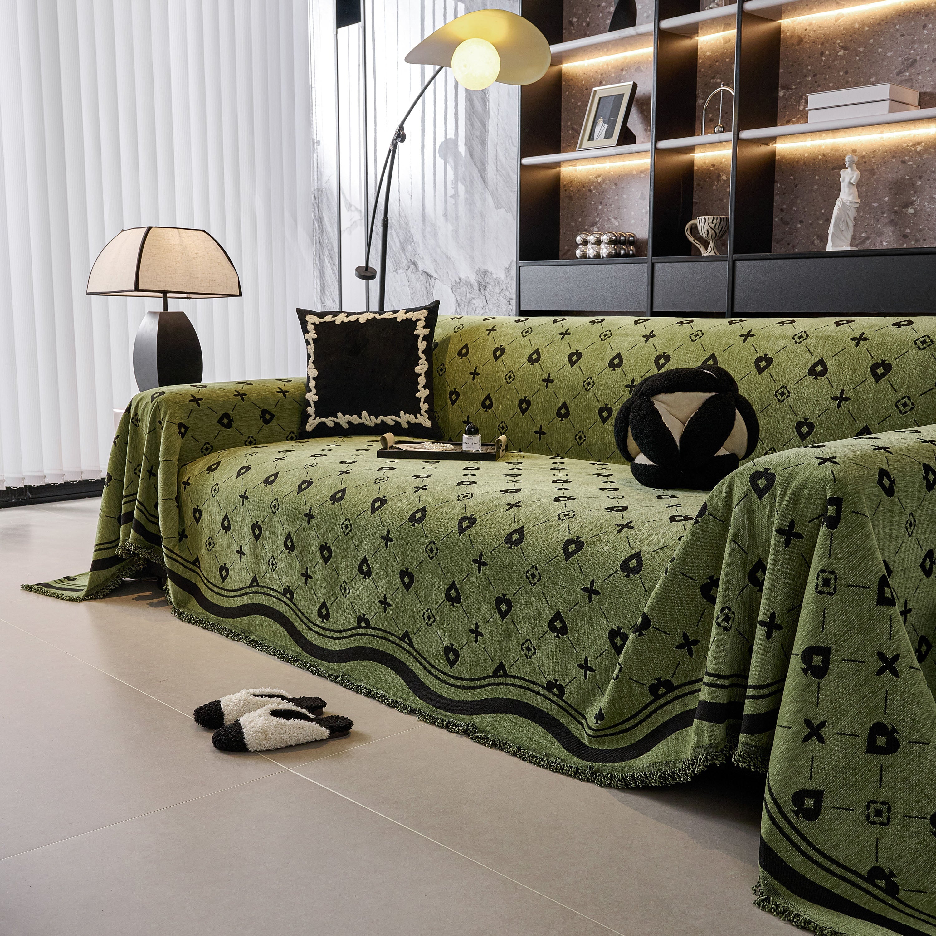 Chenille Jacquard Sofa Throw Cover Blanket, Luxury Thick Woven Couch Cover For Sofa