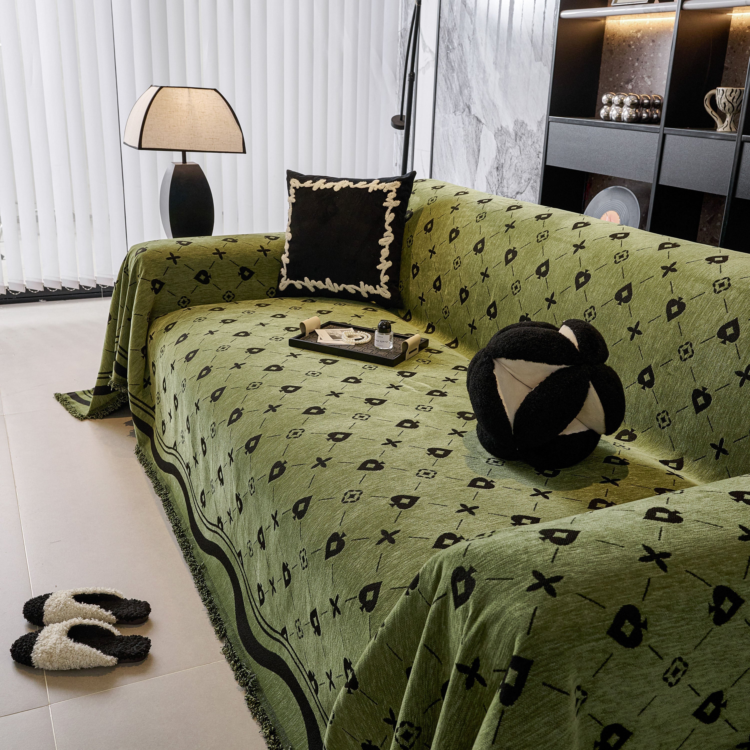 Chenille Jacquard Sofa Throw Cover Blanket, Luxury Thick Woven Couch Cover For Sofa