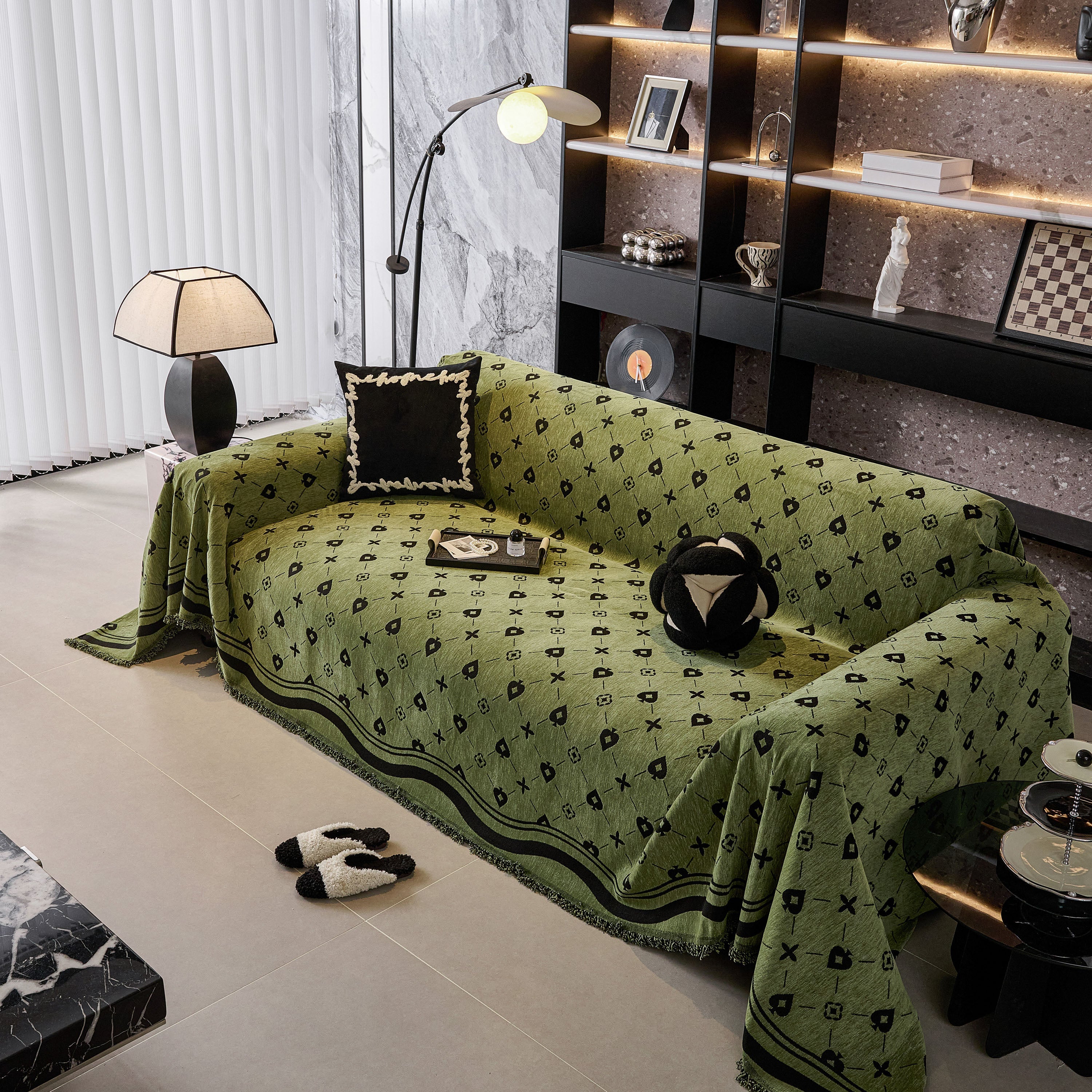 Chenille Jacquard Sofa Throw Cover Blanket, Luxury Thick Woven Couch Cover For Sofa