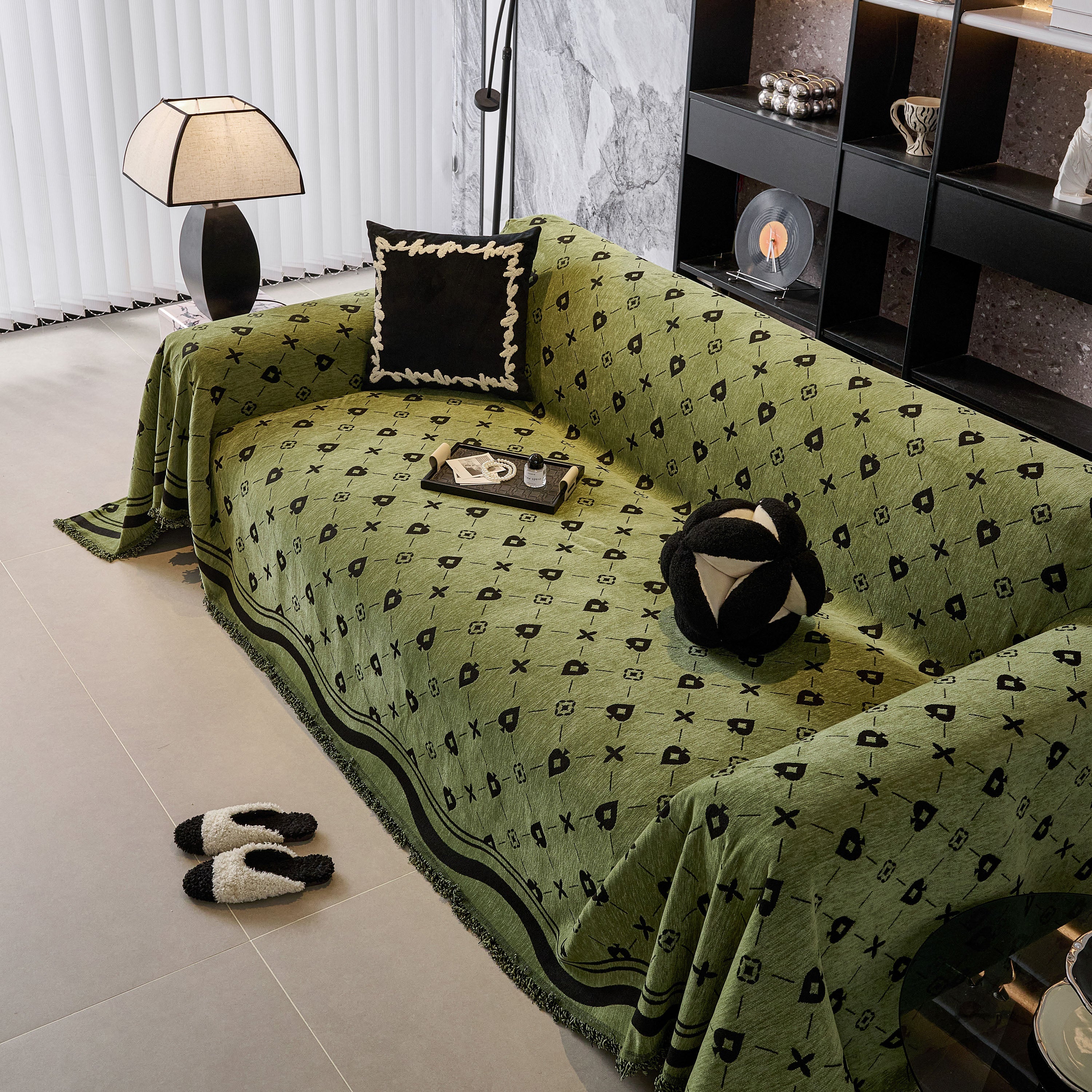 Chenille Jacquard Sofa Throw Cover Blanket, Luxury Thick Woven Couch Cover For Sofa