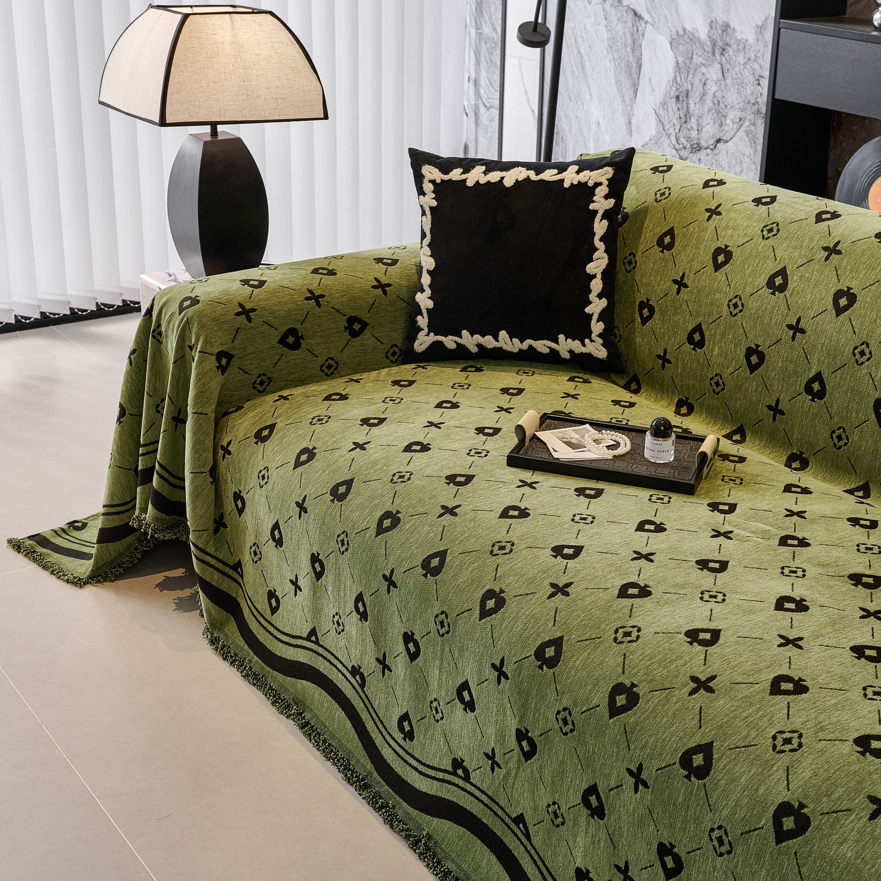 Chenille Jacquard Sofa Throw Cover Blanket, Luxury Thick Woven Couch Cover For Sofa