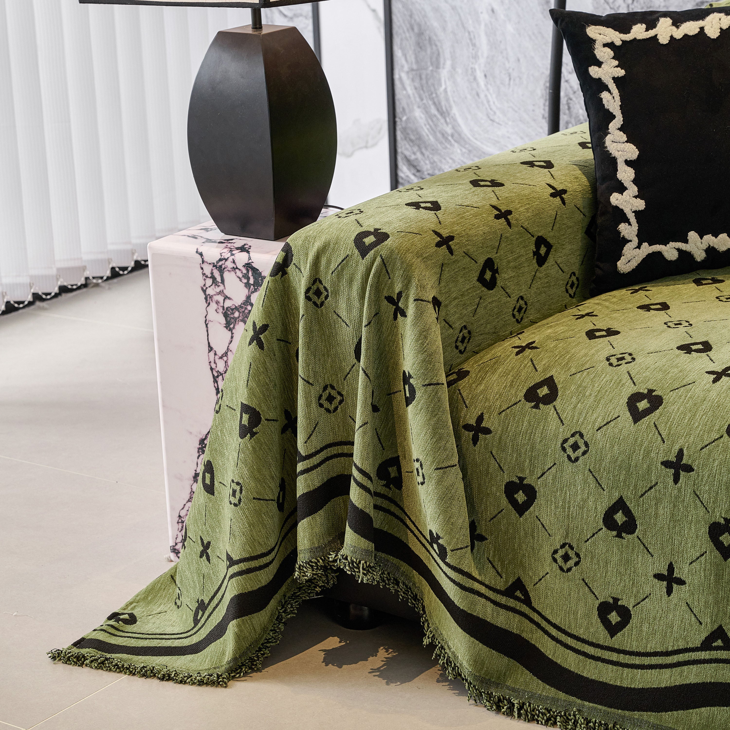 Chenille Jacquard Sofa Throw Cover Blanket, Luxury Thick Woven Couch Cover For Sofa