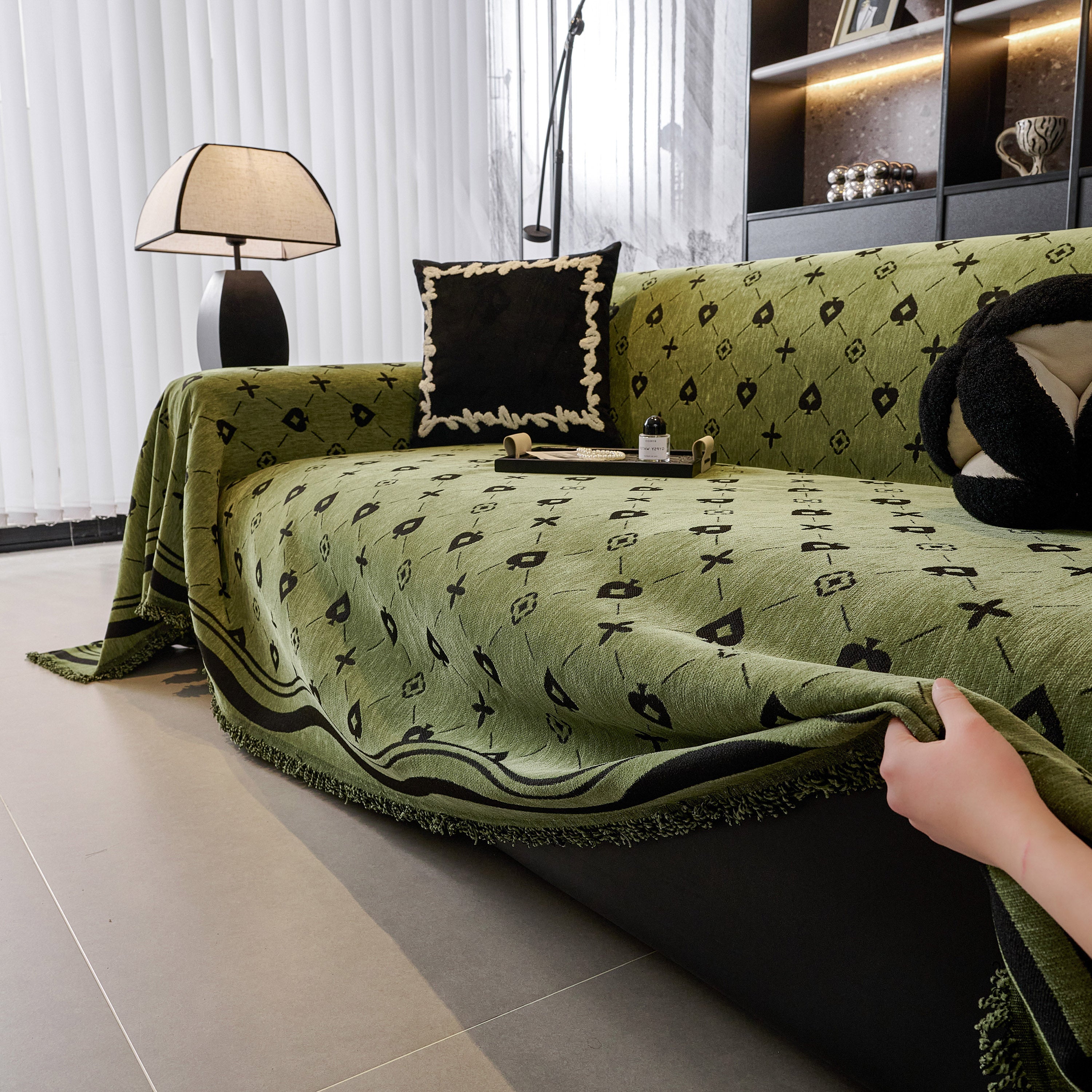 Chenille Jacquard Sofa Throw Cover Blanket, Luxury Thick Woven Couch Cover For Sofa