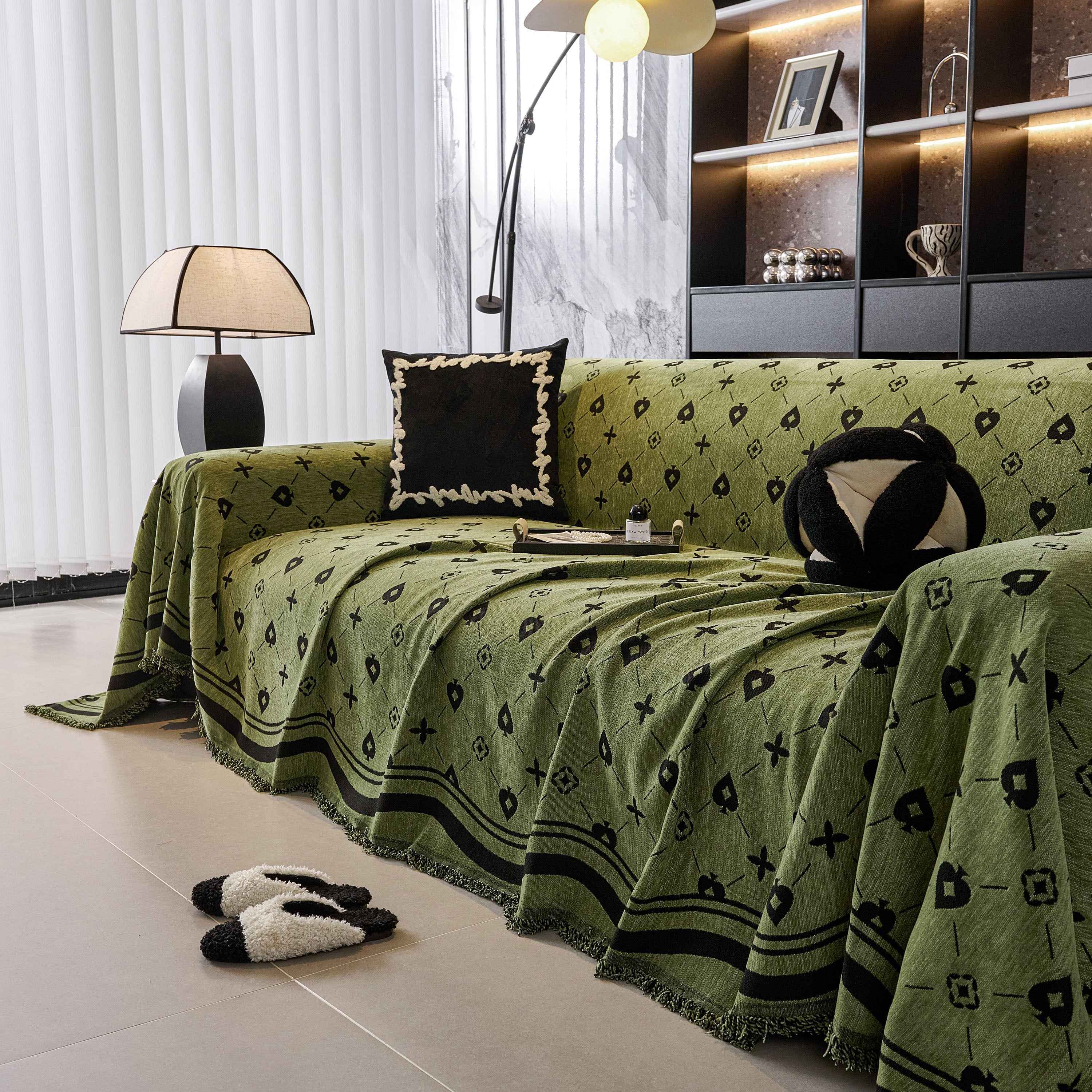 Chenille Jacquard Sofa Throw Cover Blanket, Luxury Thick Woven Couch Cover For Sofa