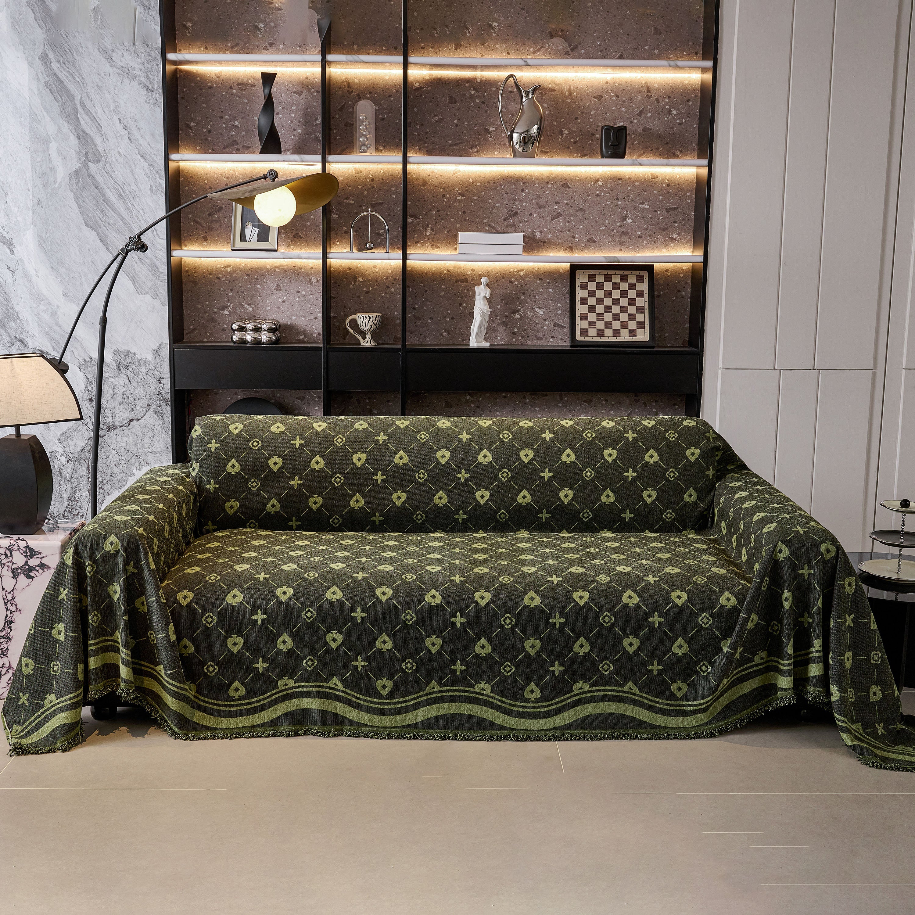 Chenille Jacquard Sofa Throw Cover Blanket, Luxury Thick Woven Couch Cover For Sofa