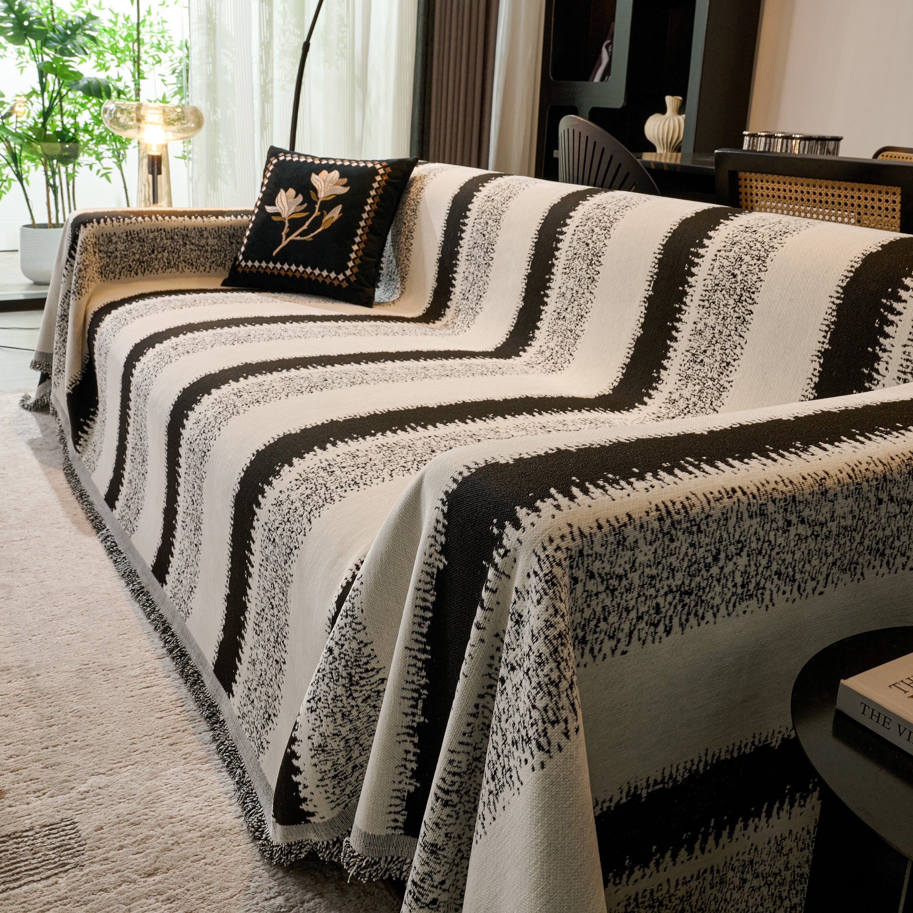 Chenille Reversible Rainbow Couch Cover Blanket For Sofas, Pet Friendly Couch Slipcovers With Tassel
