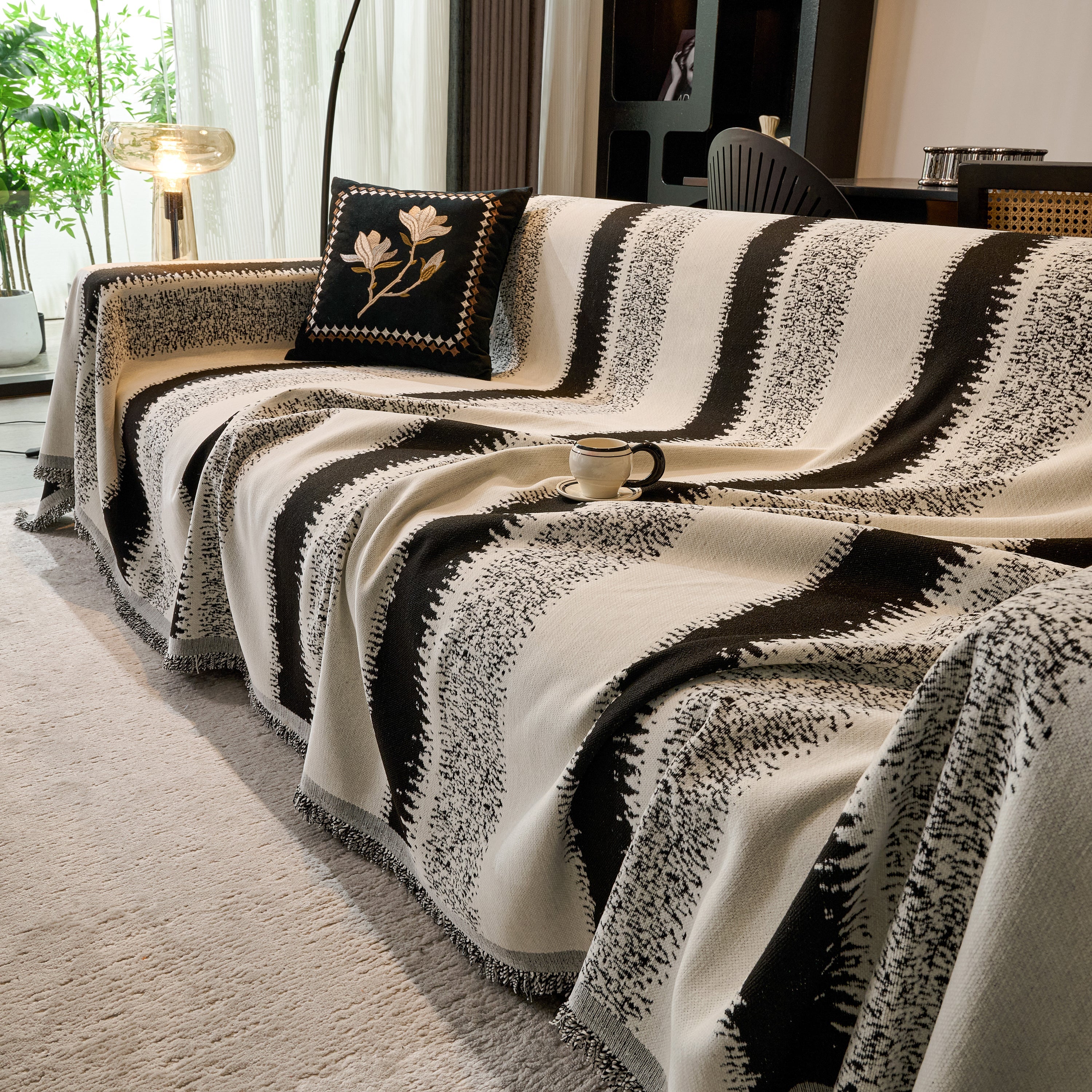 Chenille Reversible Rainbow Couch Cover Blanket For Sofas, Pet Friendly Couch Slipcovers With Tassel