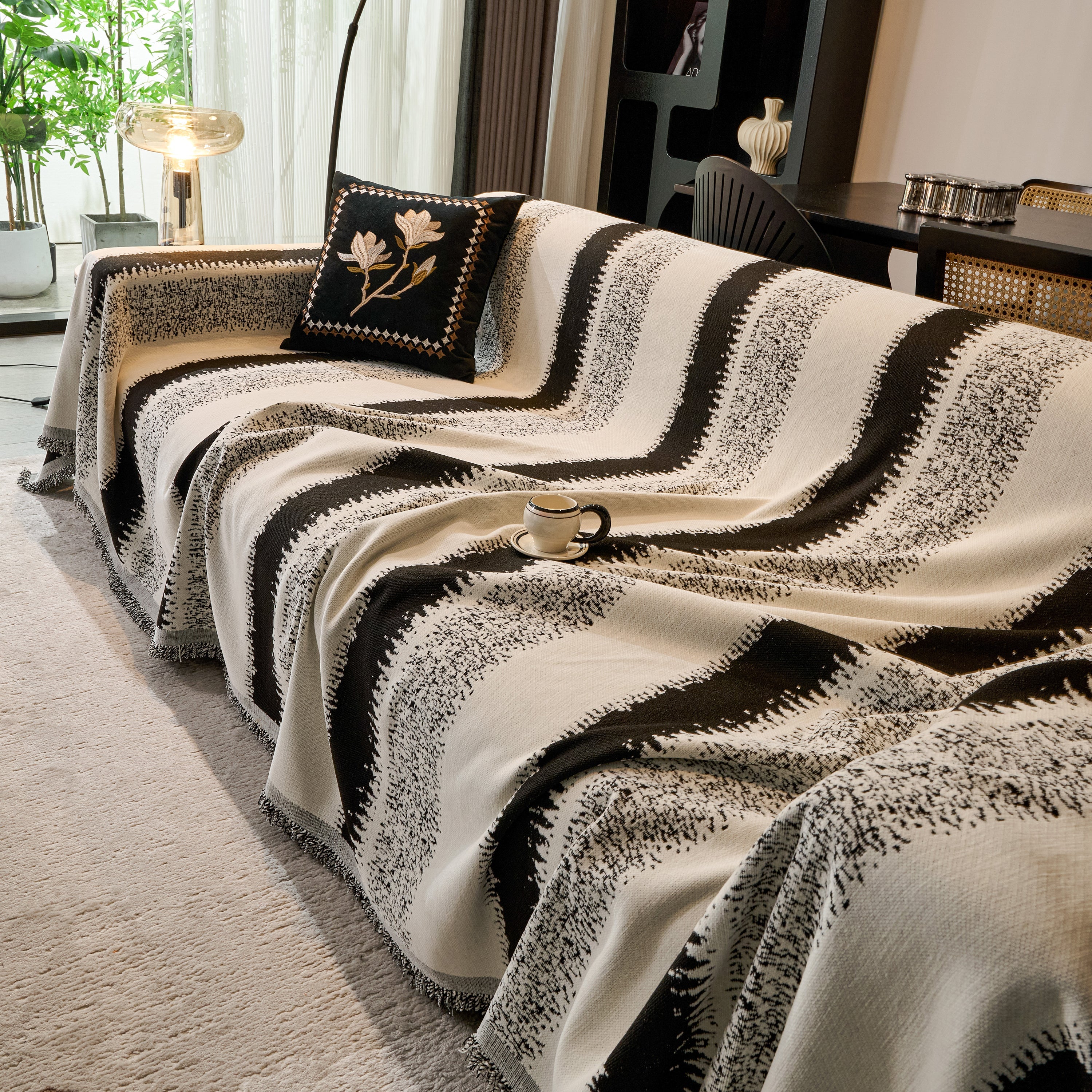 Chenille Reversible Rainbow Couch Cover Blanket For Sofas, Pet Friendly Couch Slipcovers With Tassel