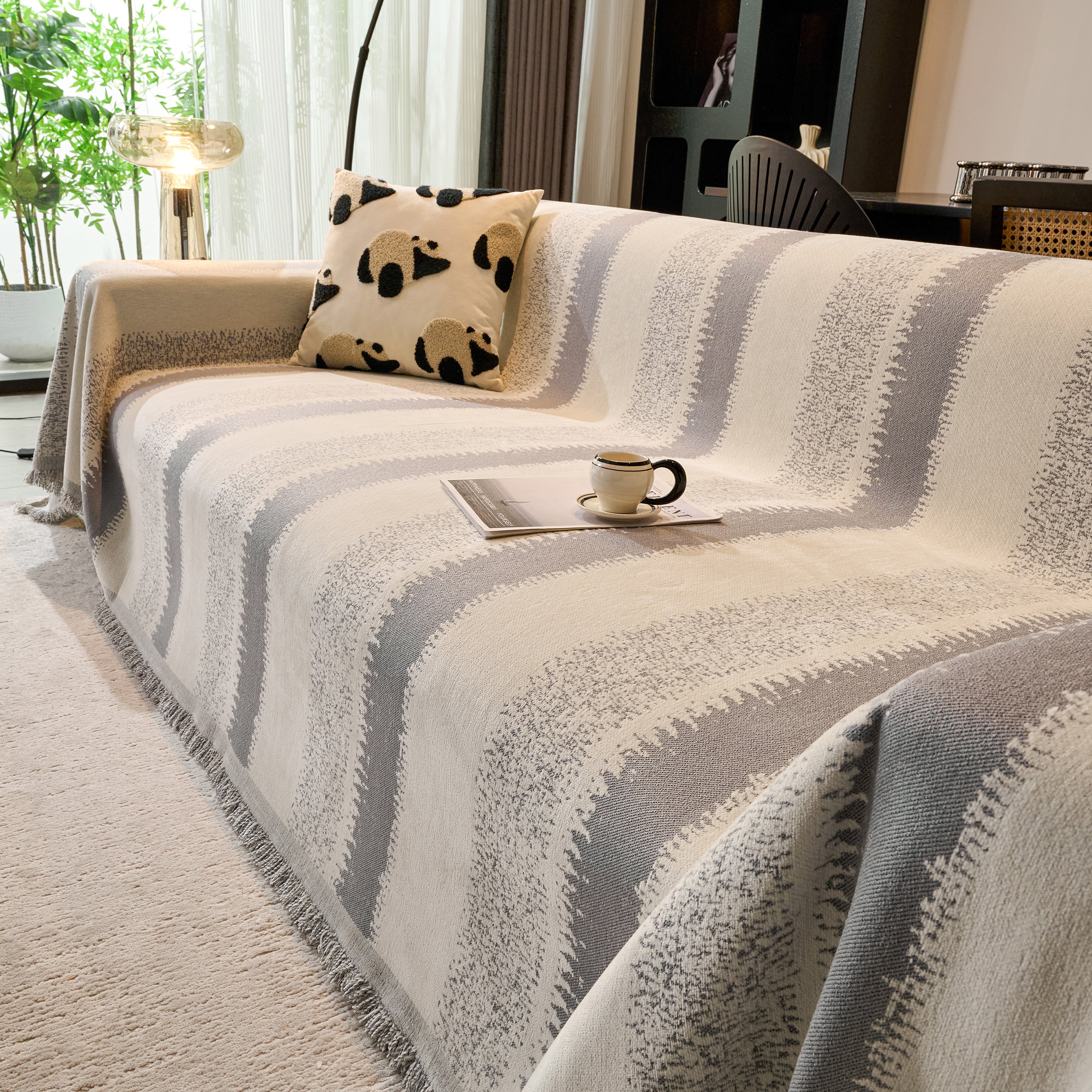 Chenille Reversible Rainbow Couch Cover Blanket For Sofas, Pet Friendly Couch Slipcovers With Tassel