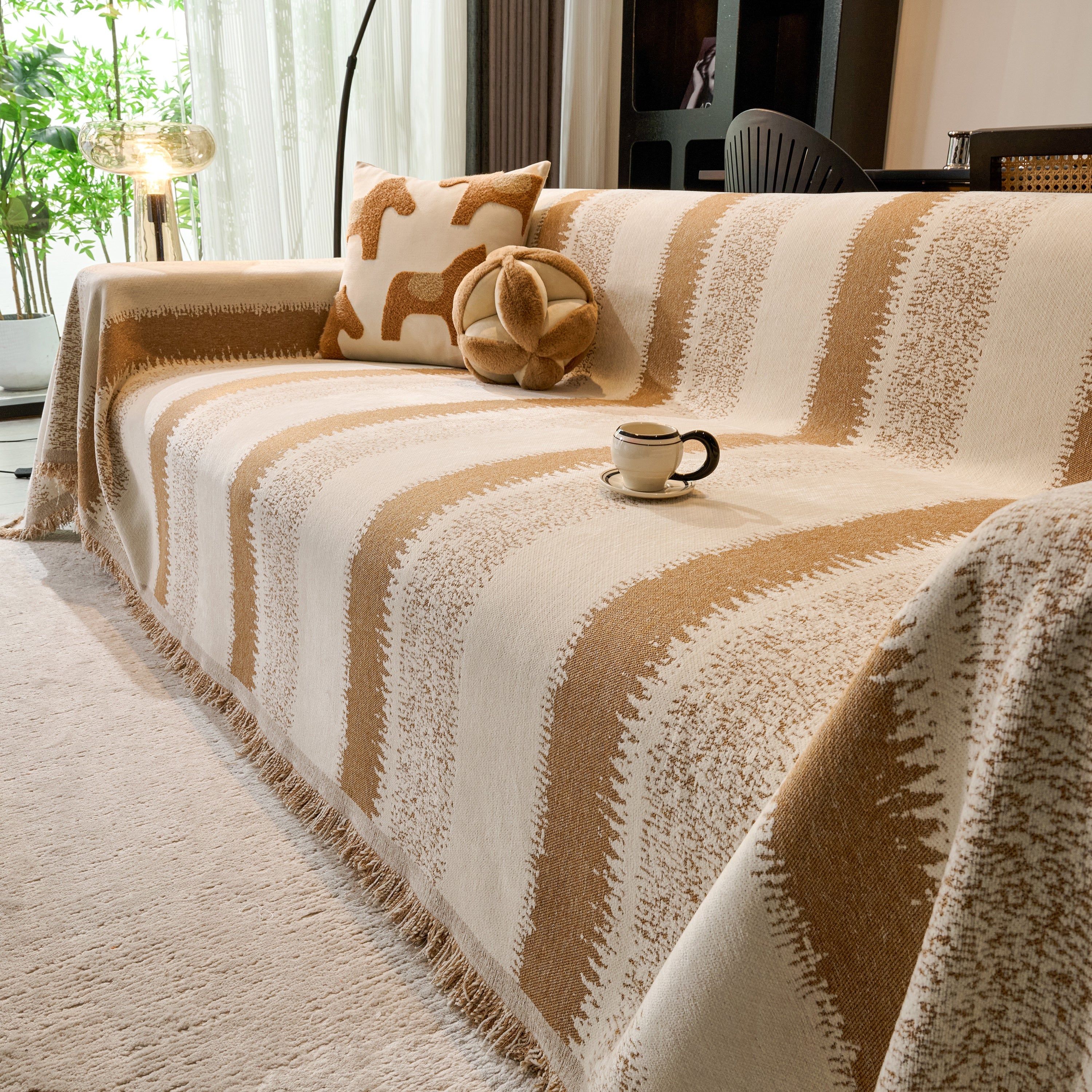 Chenille Reversible Rainbow Couch Cover Blanket For Sofas, Pet Friendly Couch Slipcovers With Tassel