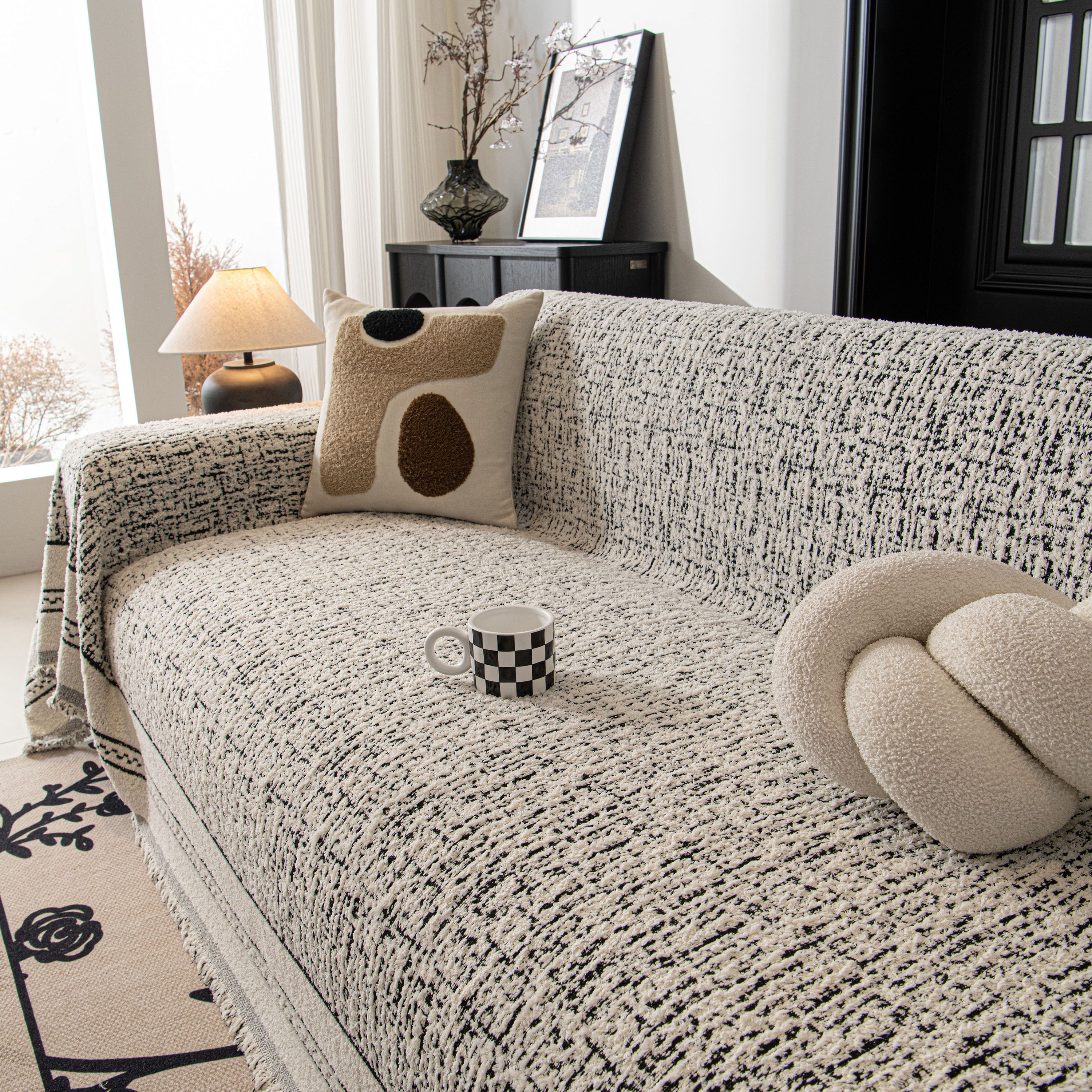 Textured Woven Furniture Protector For Couch, Rustic Farmhouse Sofa Throw Blanket