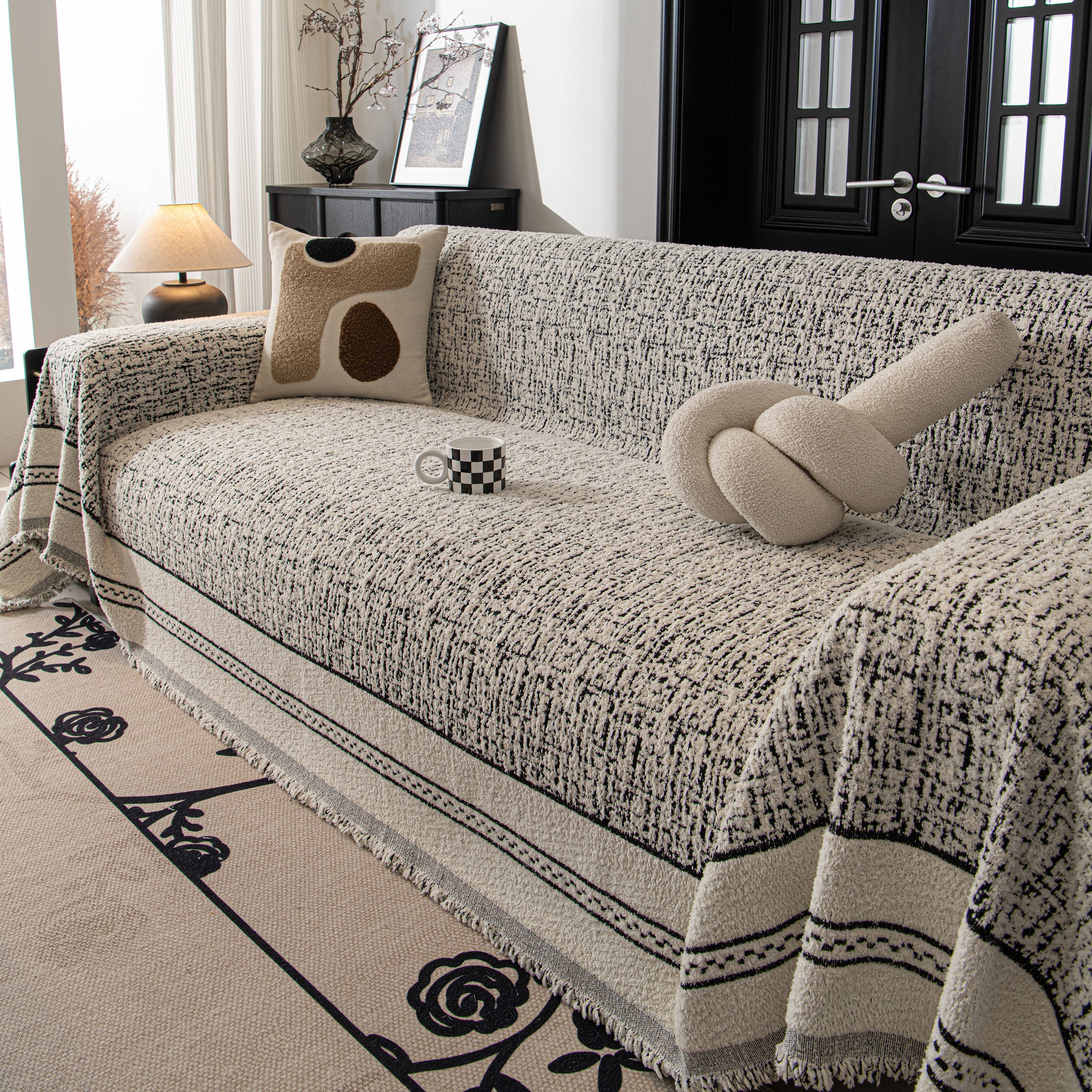 Textured Woven Furniture Protector For Couch, Rustic Farmhouse Sofa Throw Blanket