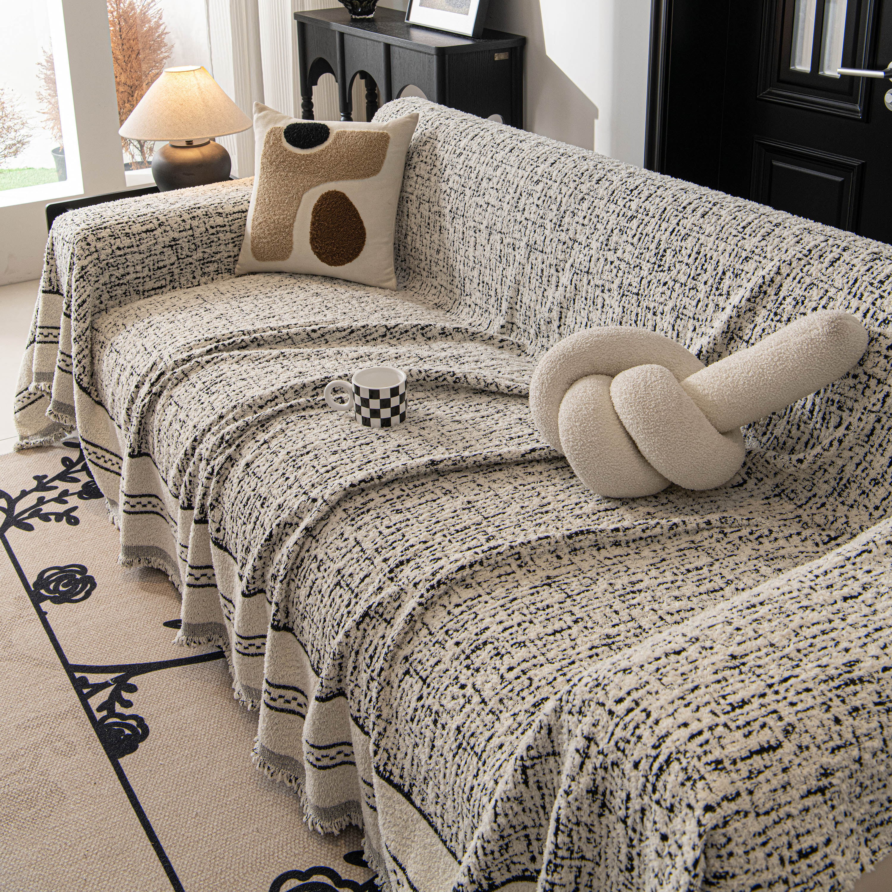 Textured Woven Furniture Protector For Couch, Rustic Farmhouse Sofa Throw Blanket