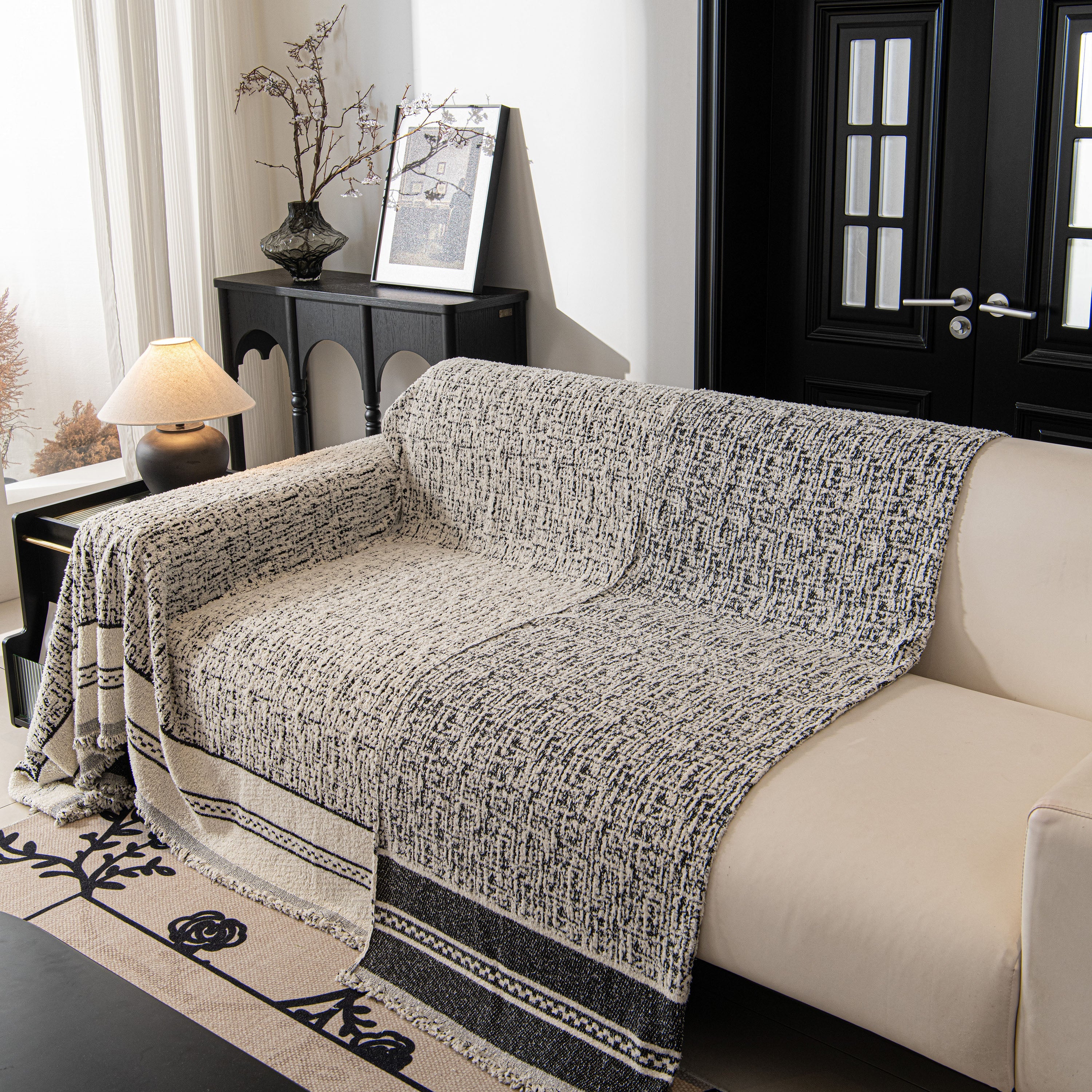 Textured Woven Furniture Protector For Couch, Rustic Farmhouse Sofa Throw Blanket