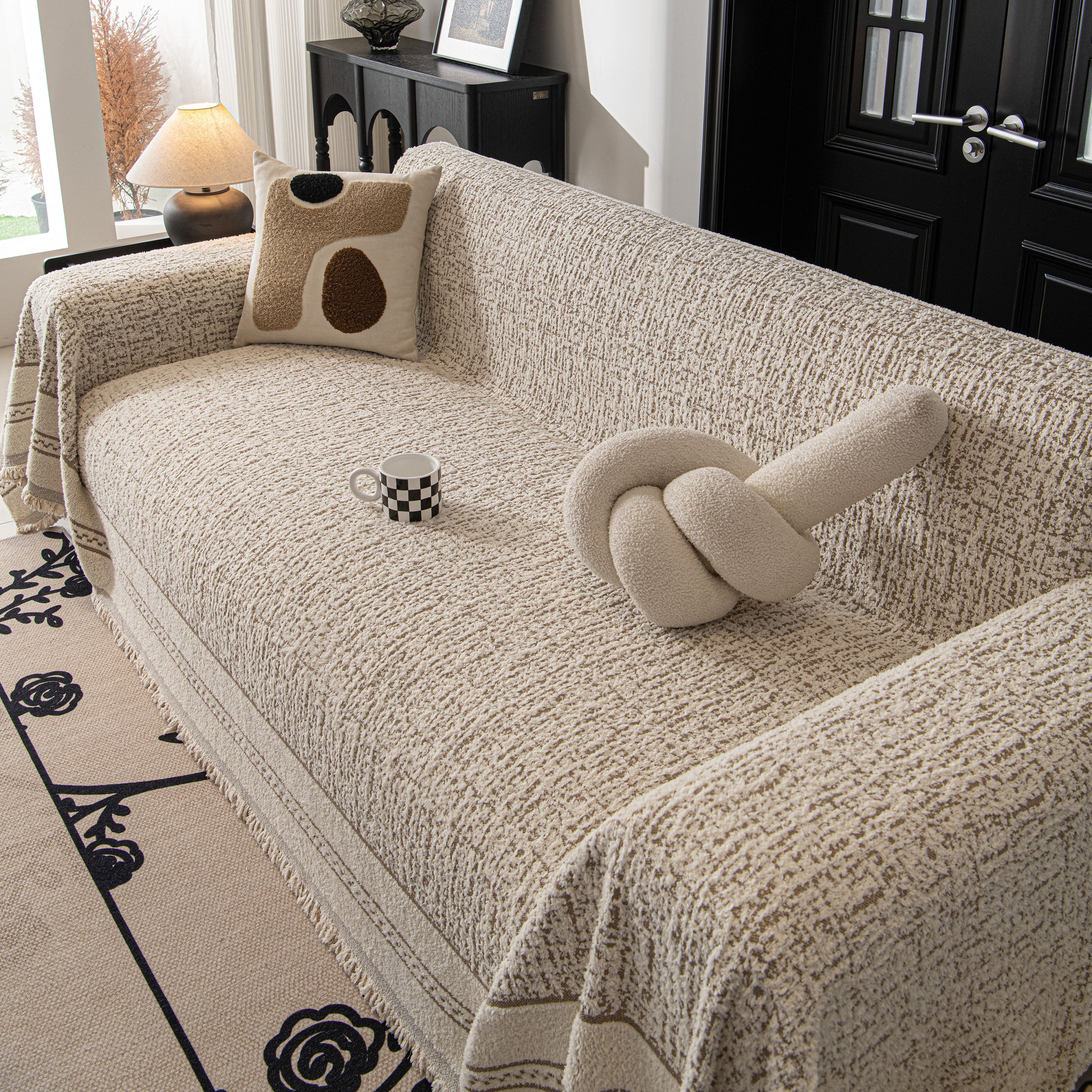 Textured Woven Furniture Protector For Couch, Rustic Farmhouse Sofa Throw Blanket