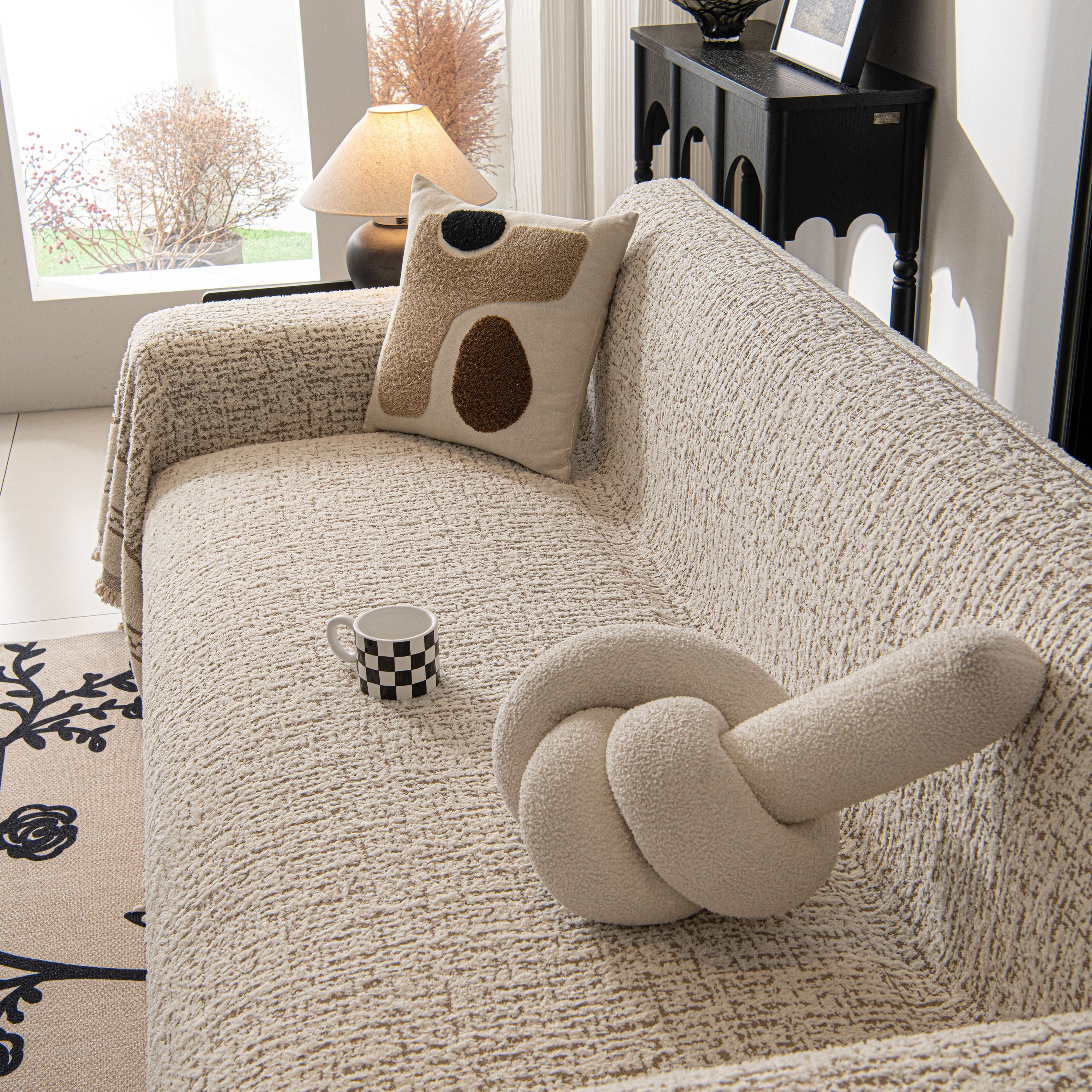 Textured Woven Furniture Protector For Couch, Rustic Farmhouse Sofa Throw Blanket