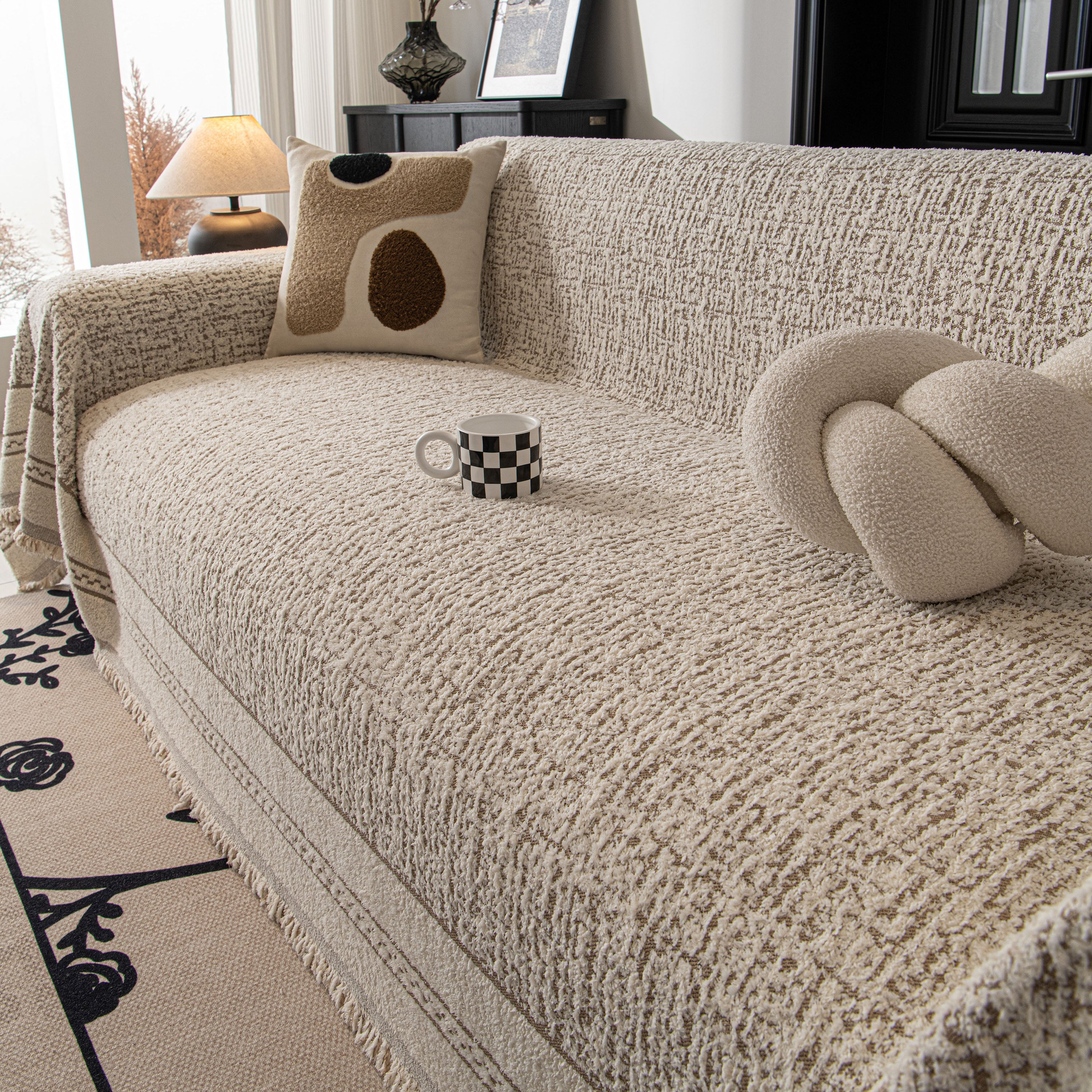 Textured Woven Furniture Protector For Couch, Rustic Farmhouse Sofa Throw Blanket