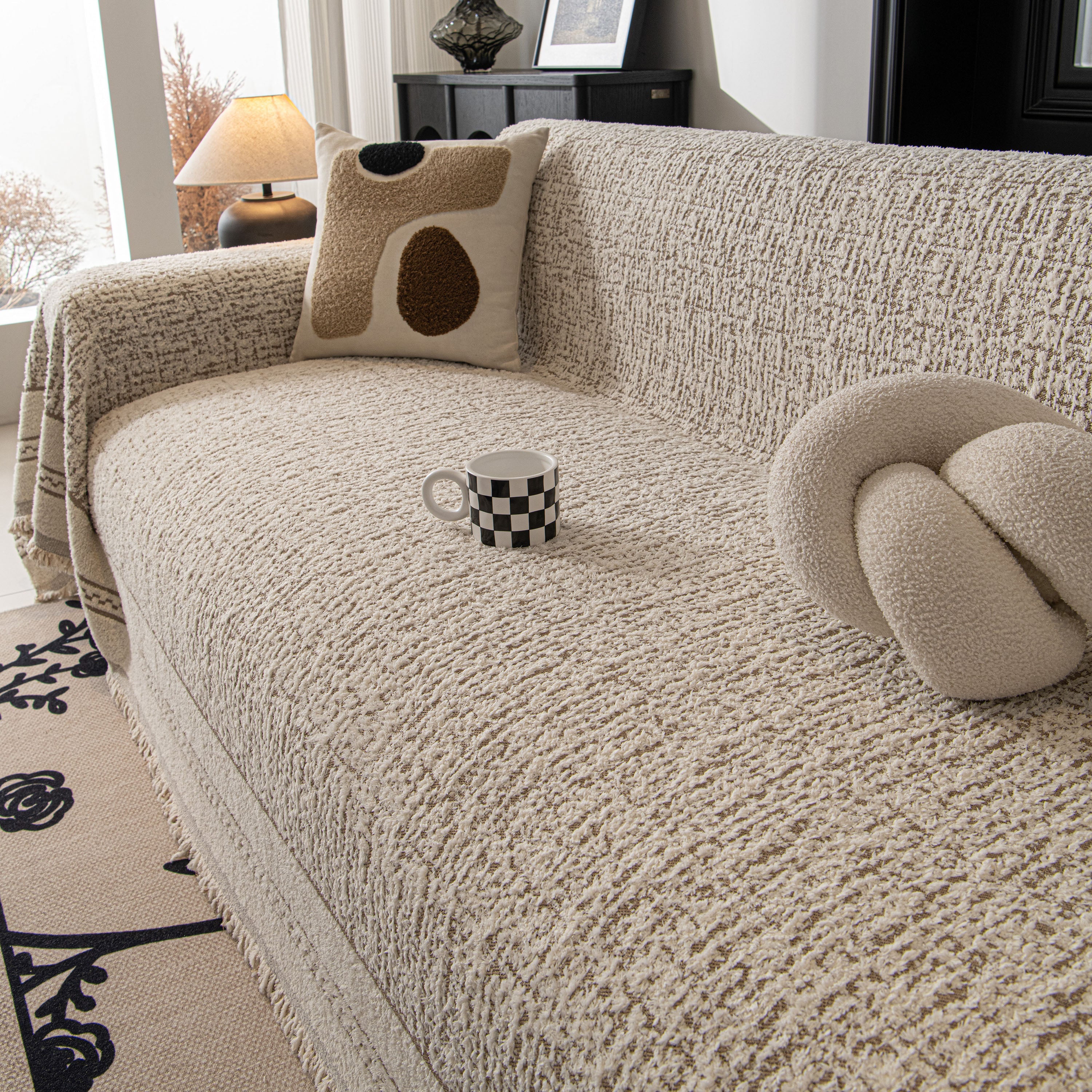 Textured Woven Furniture Protector For Couch, Rustic Farmhouse Sofa Throw Blanket