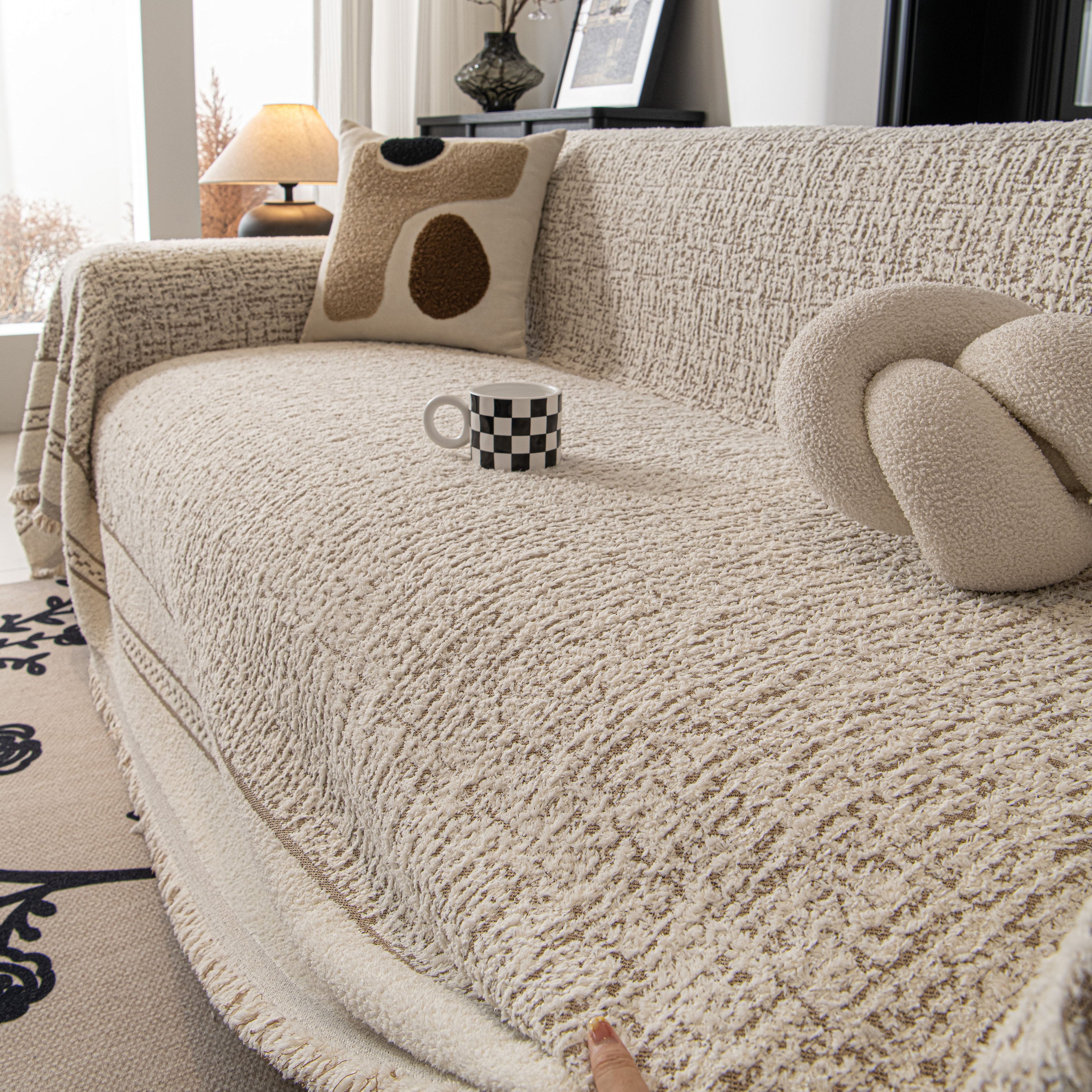 Textured Woven Furniture Protector For Couch, Rustic Farmhouse Sofa Throw Blanket