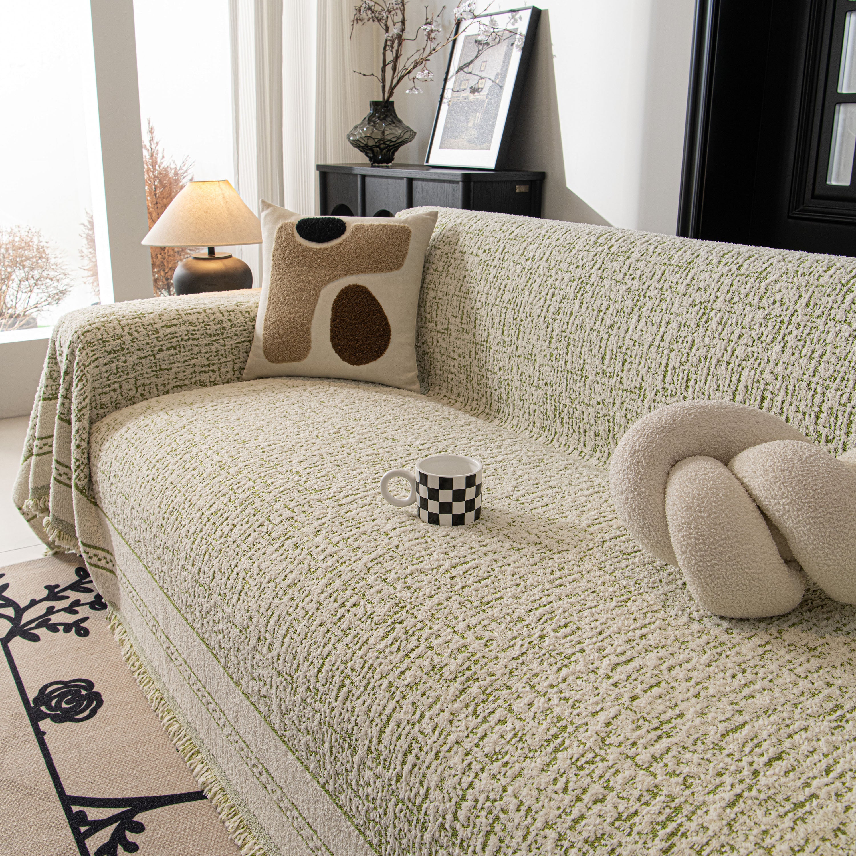 Textured Woven Furniture Protector For Couch, Rustic Farmhouse Sofa Throw Blanket