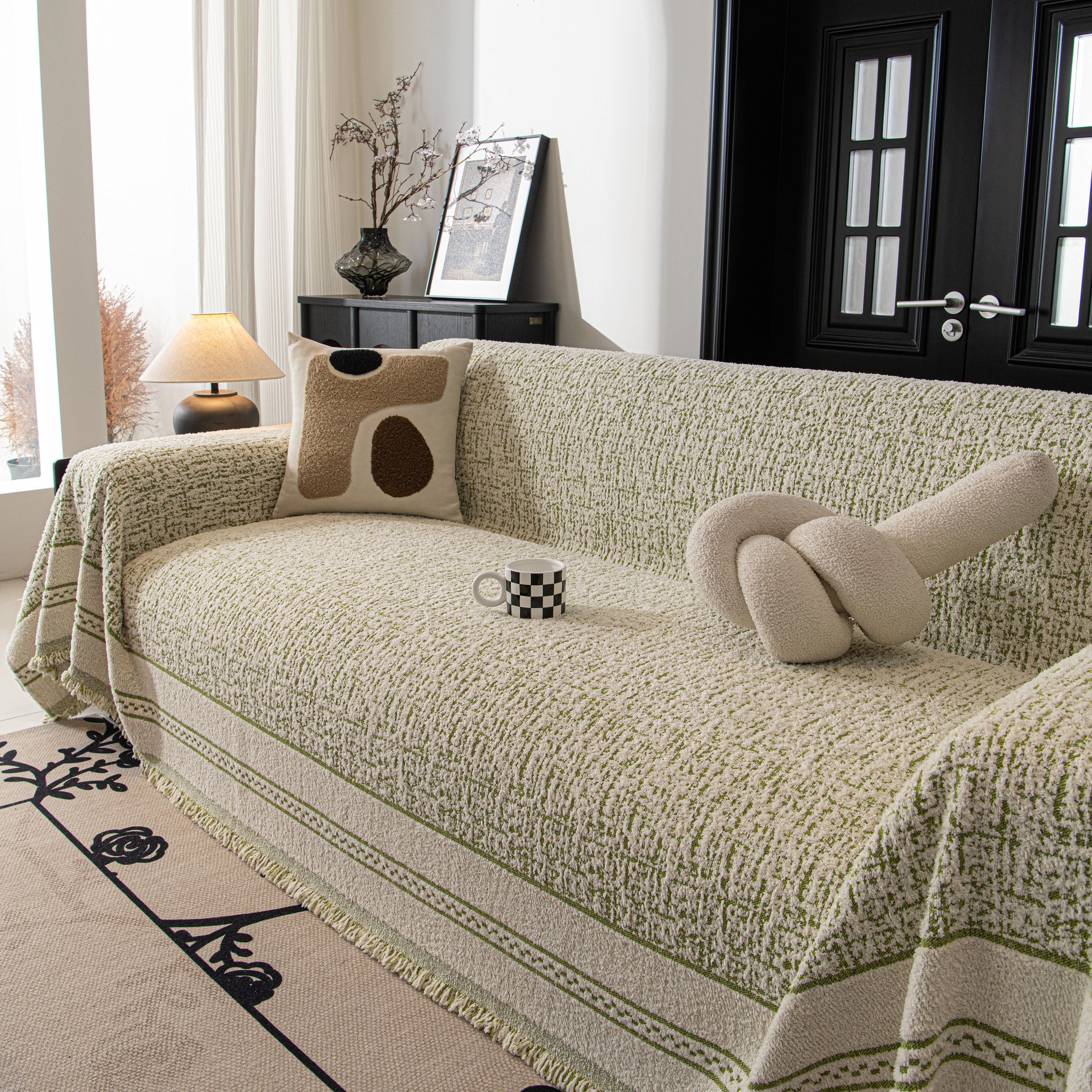 Textured Woven Furniture Protector For Couch, Rustic Farmhouse Sofa Throw Blanket