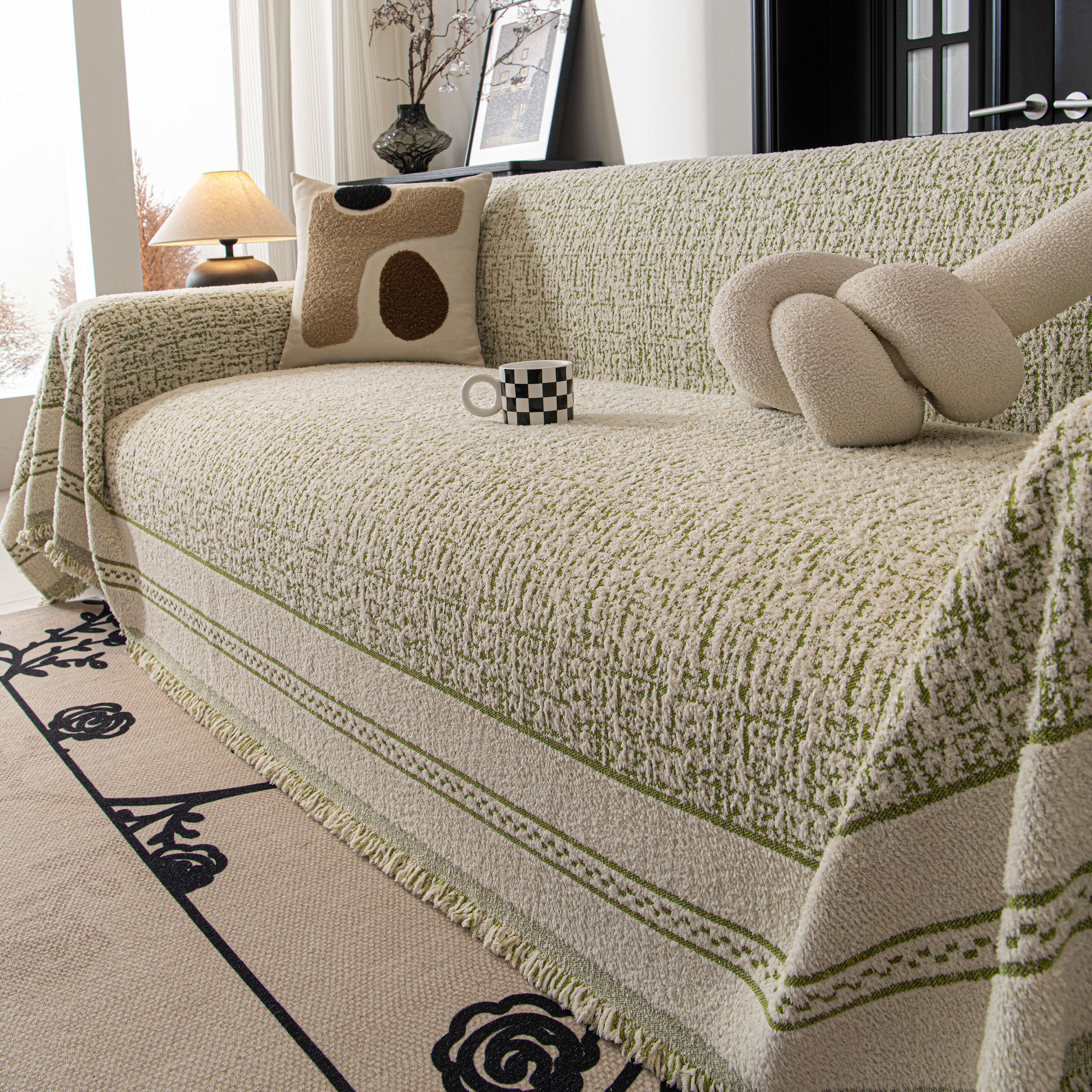 Textured Woven Furniture Protector For Couch, Rustic Farmhouse Sofa Throw Blanket