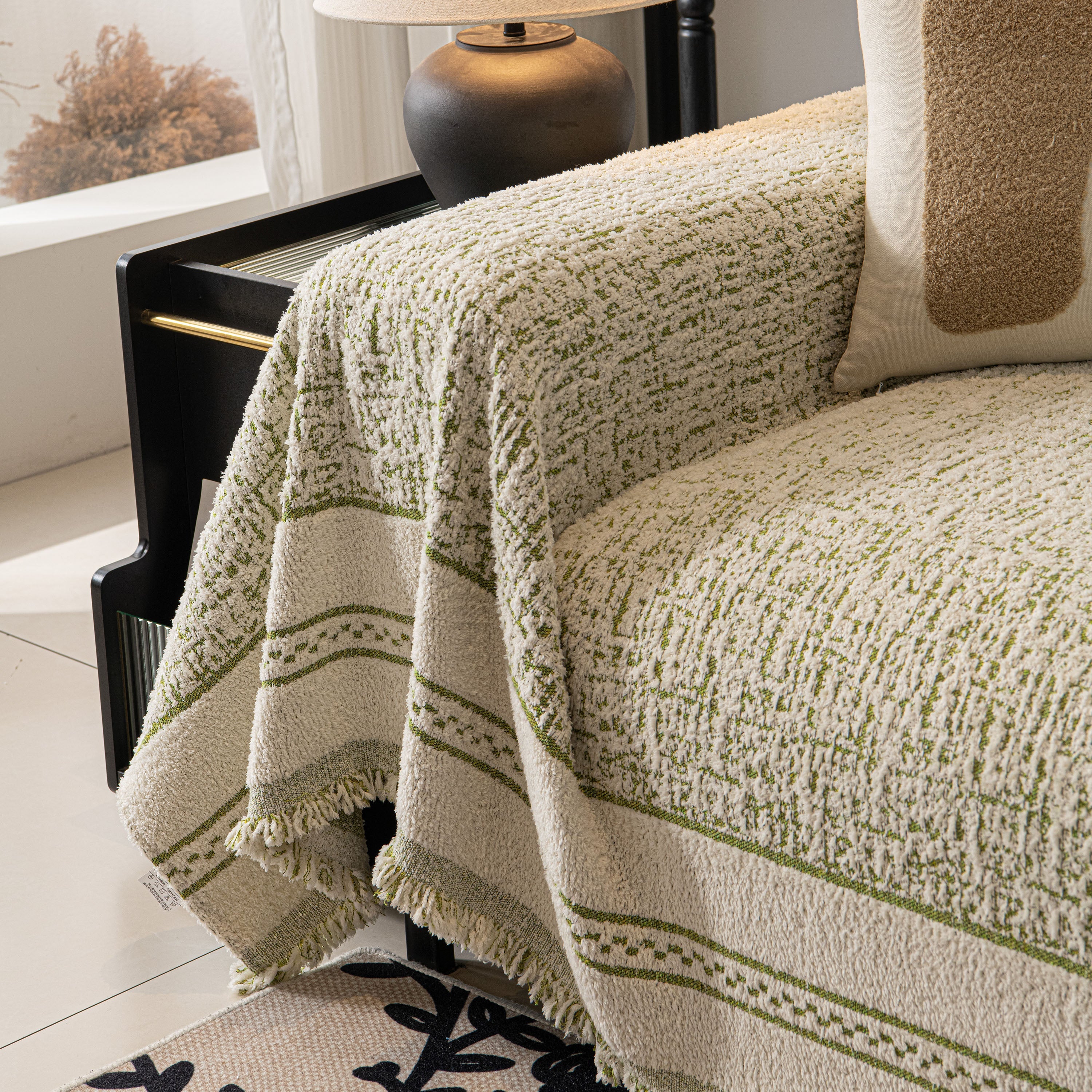 Textured Woven Furniture Protector For Couch, Rustic Farmhouse Sofa Throw Blanket