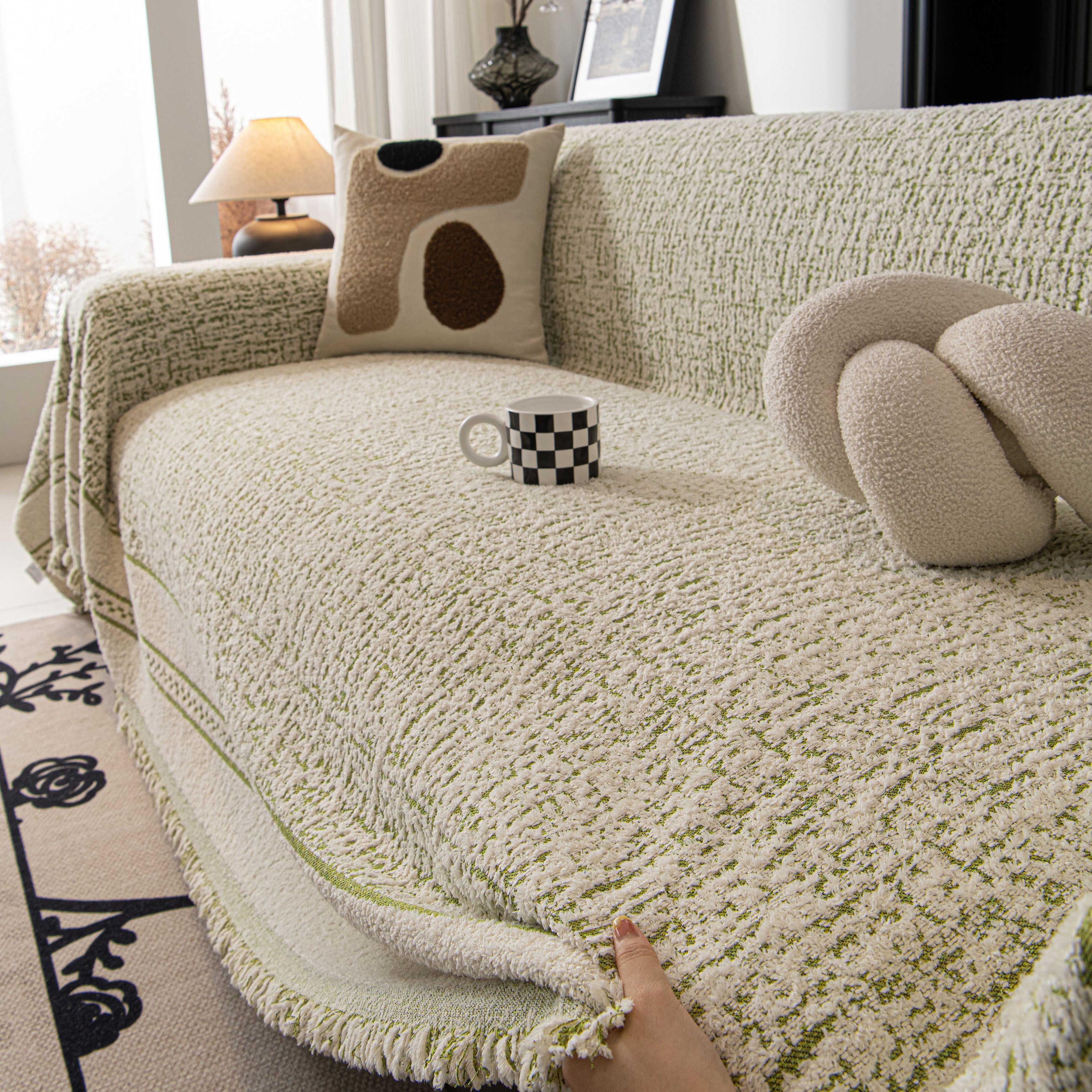 Textured Woven Furniture Protector For Couch, Rustic Farmhouse Sofa Throw Blanket