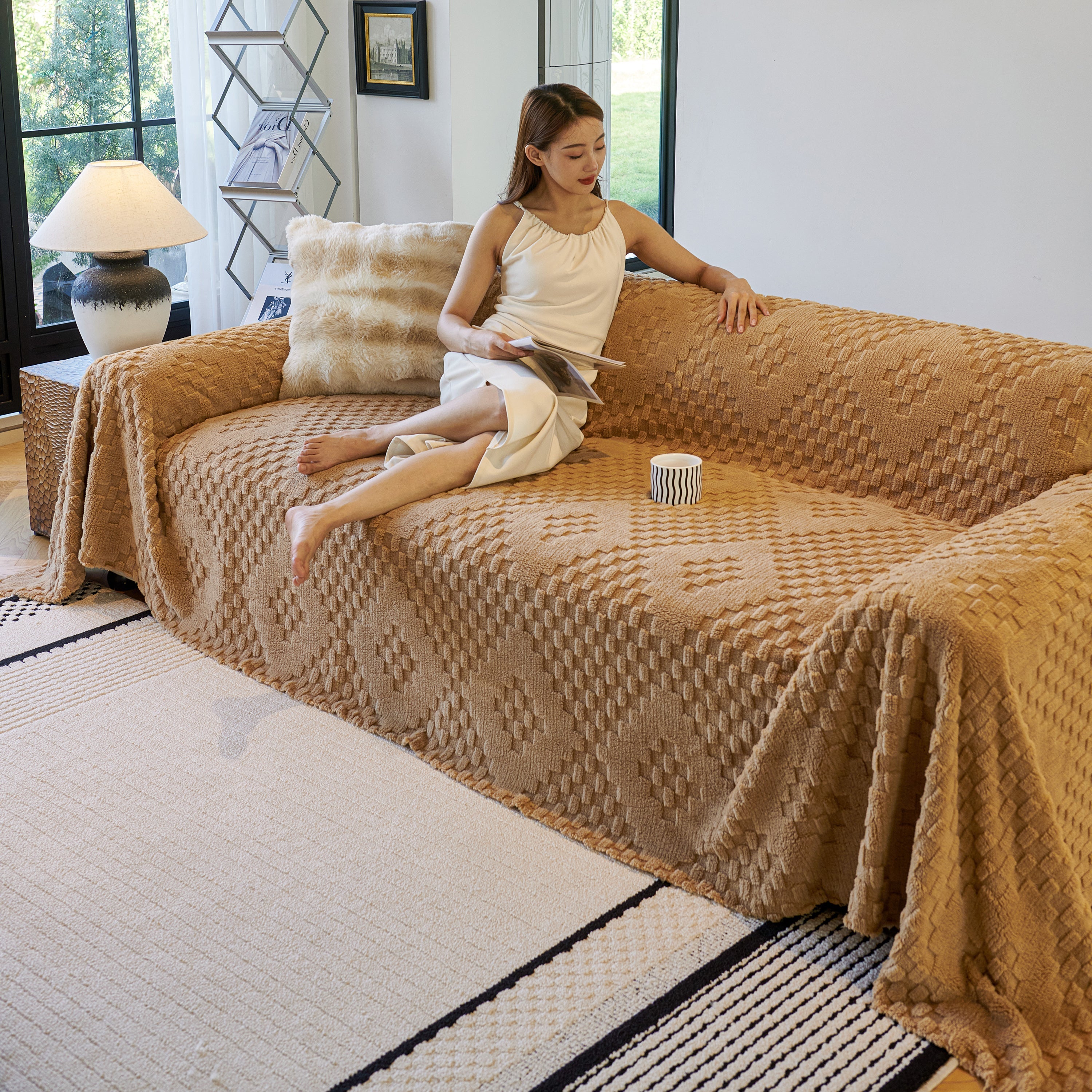 Thickened 3d Plush Premium Living Spaces Couch Covers Soft And Warm Couch Protector Blanket