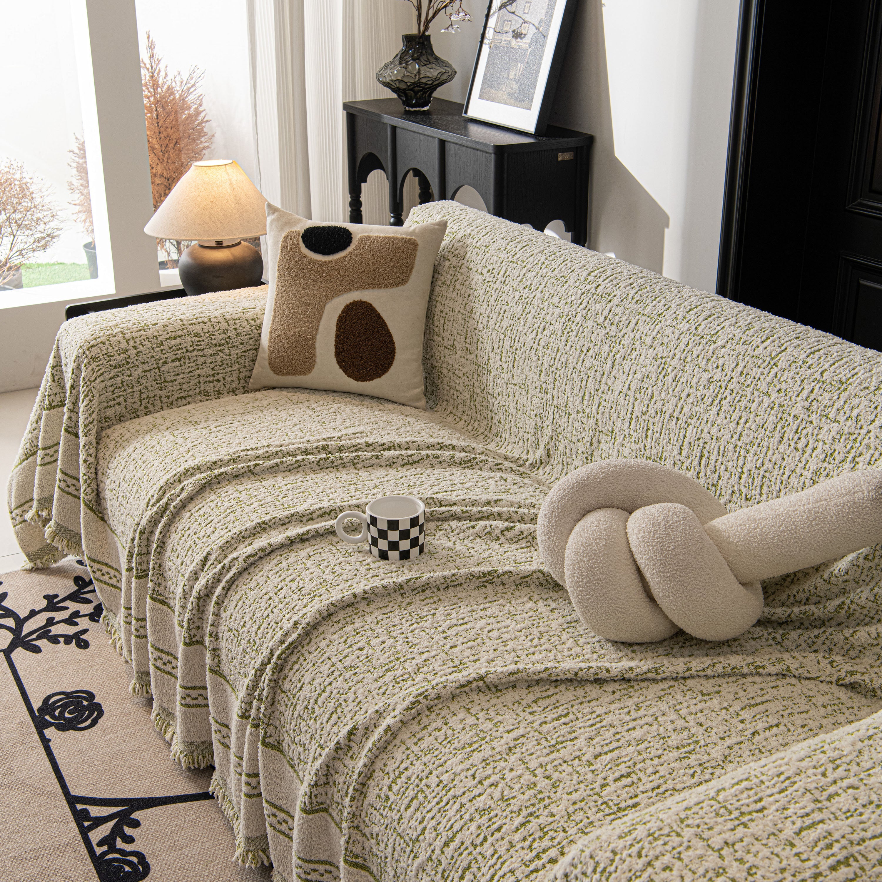 Textured Woven Furniture Protector For Couch, Rustic Farmhouse Sofa Throw Blanket