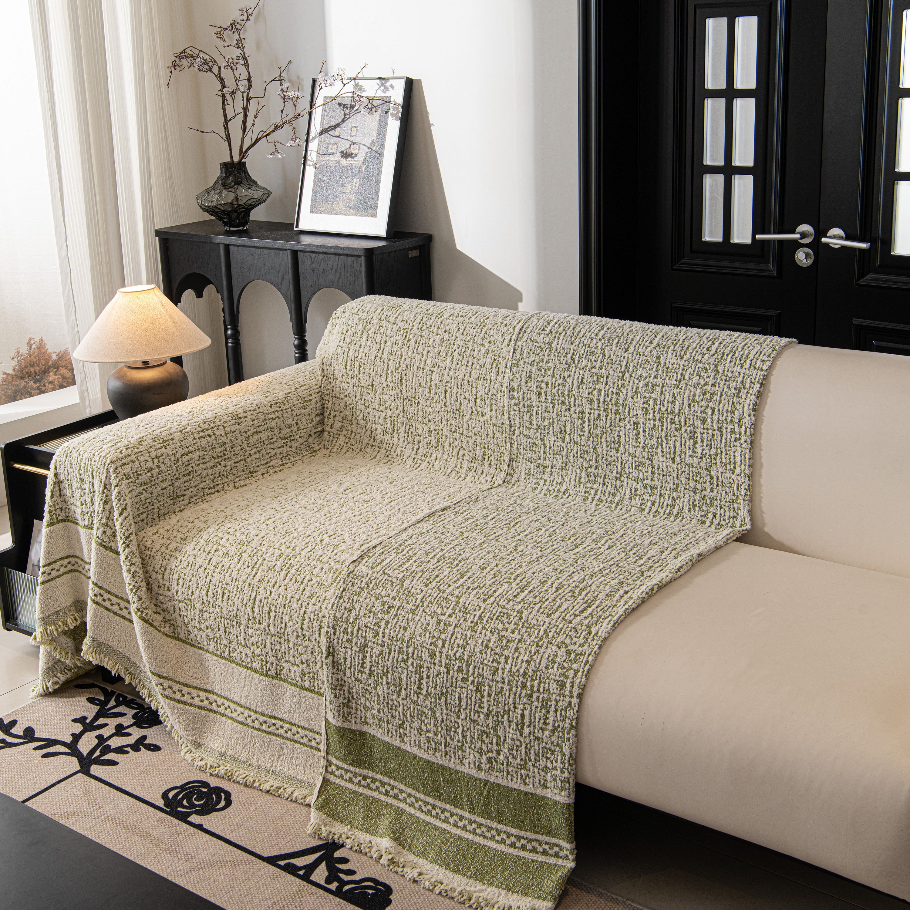 Textured Woven Furniture Protector For Couch, Rustic Farmhouse Sofa Throw Blanket