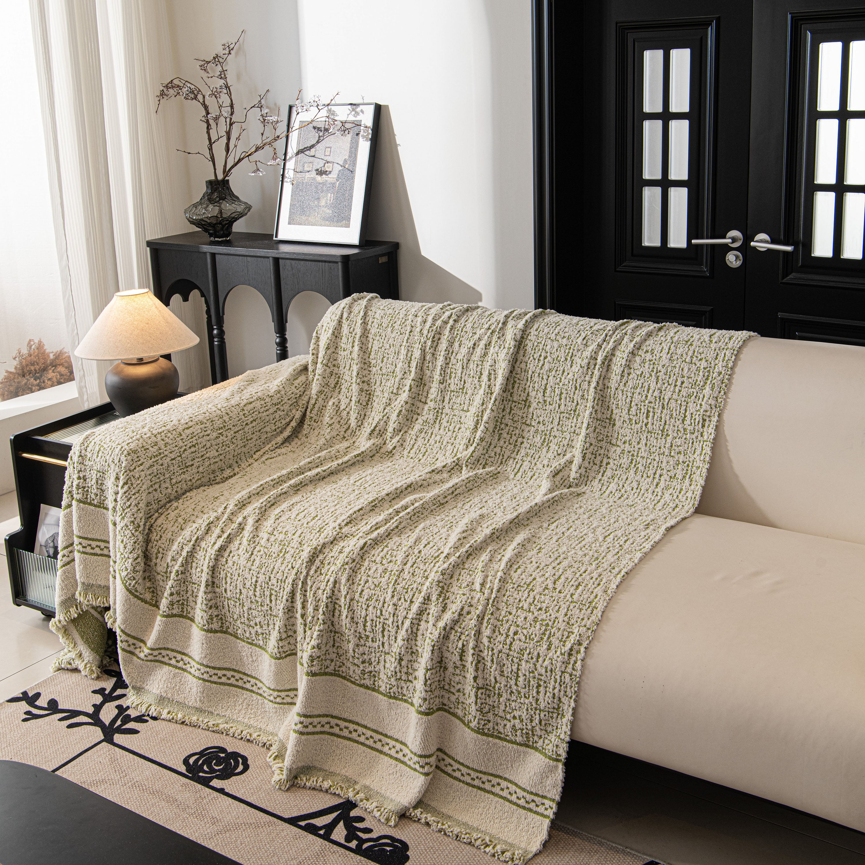 Textured Woven Furniture Protector For Couch, Rustic Farmhouse Sofa Throw Blanket
