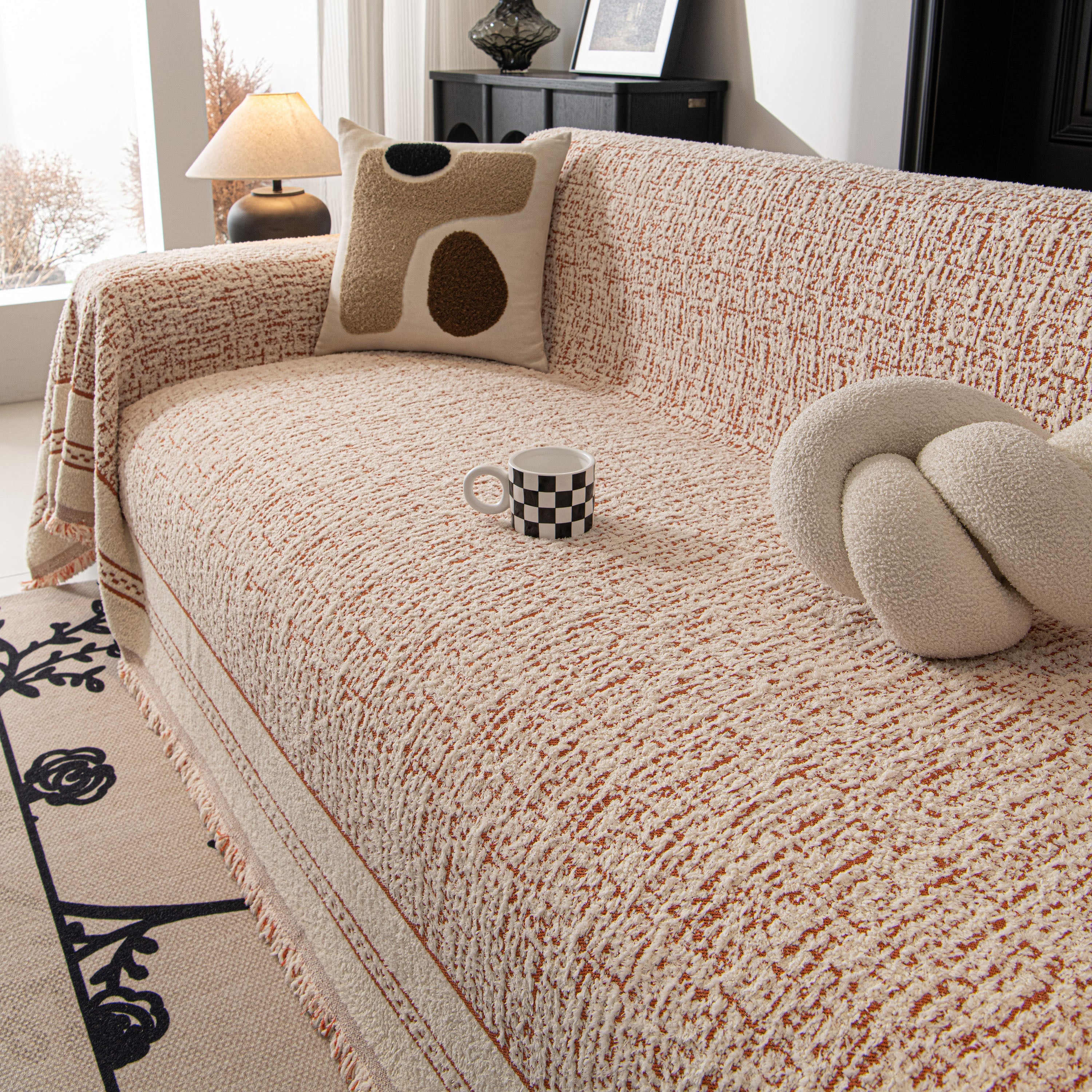 Textured Woven Furniture Protector For Couch, Rustic Farmhouse Sofa Throw Blanket