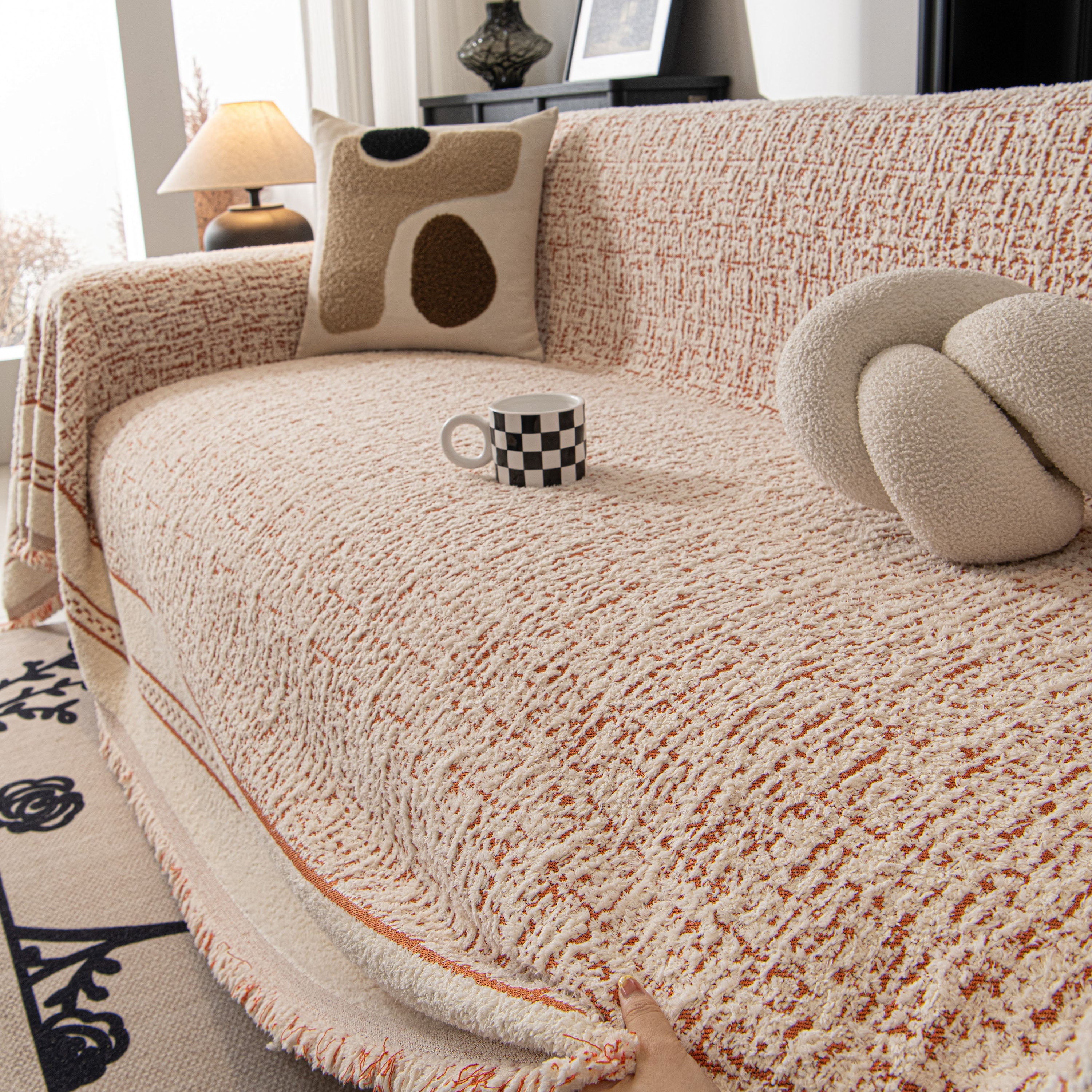 Textured Woven Furniture Protector For Couch, Rustic Farmhouse Sofa Throw Blanket