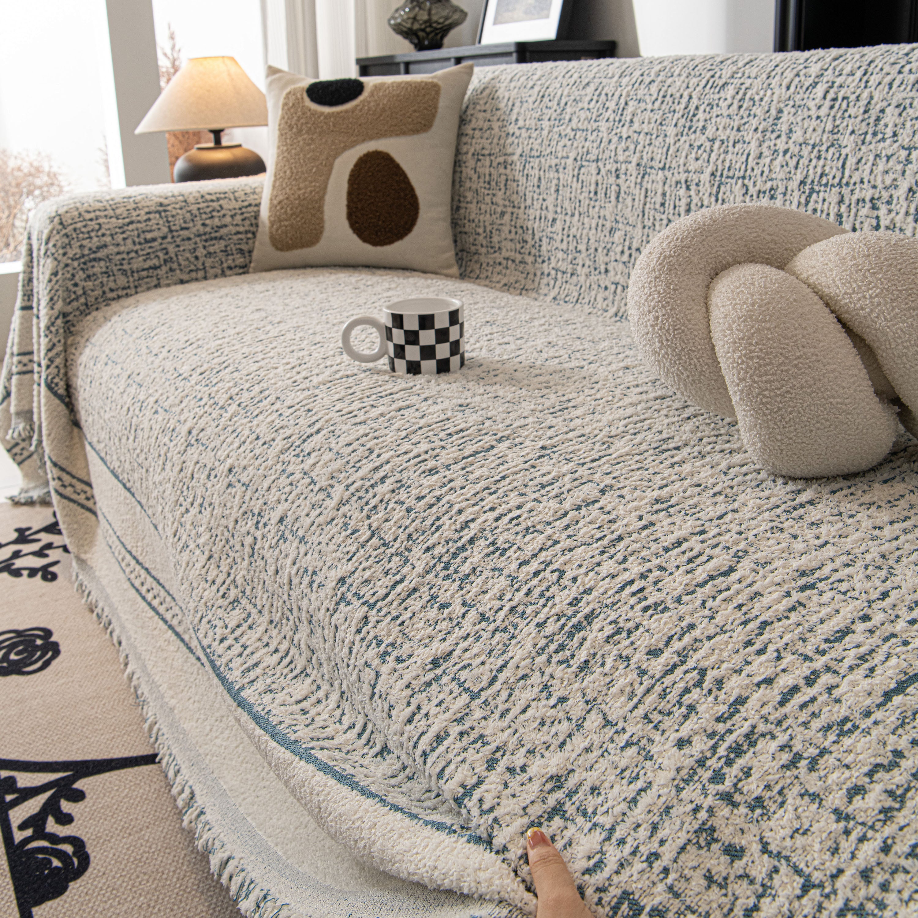 Textured Woven Furniture Protector For Couch, Rustic Farmhouse Sofa Throw Blanket