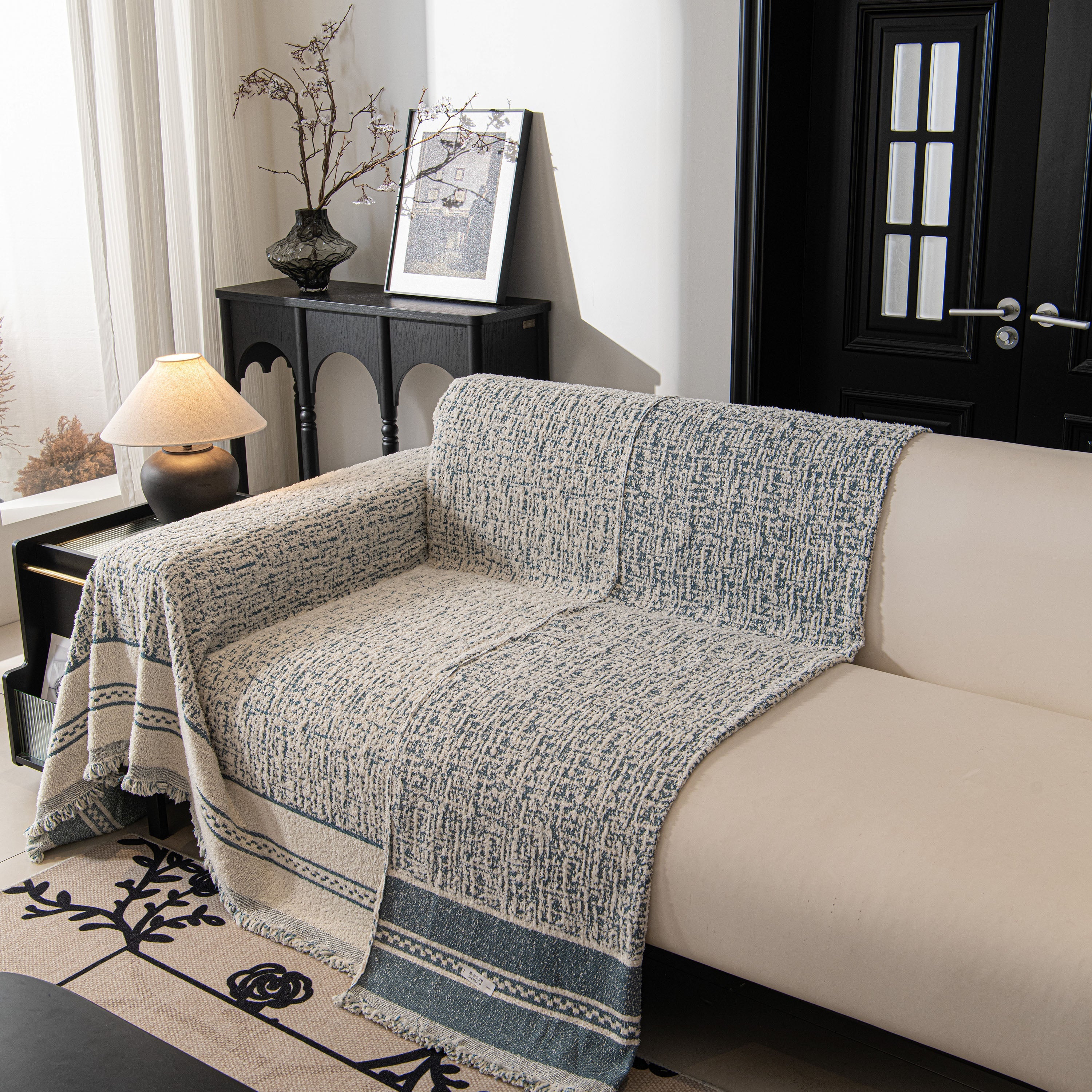 Textured Woven Furniture Protector For Couch, Rustic Farmhouse Sofa Throw Blanket