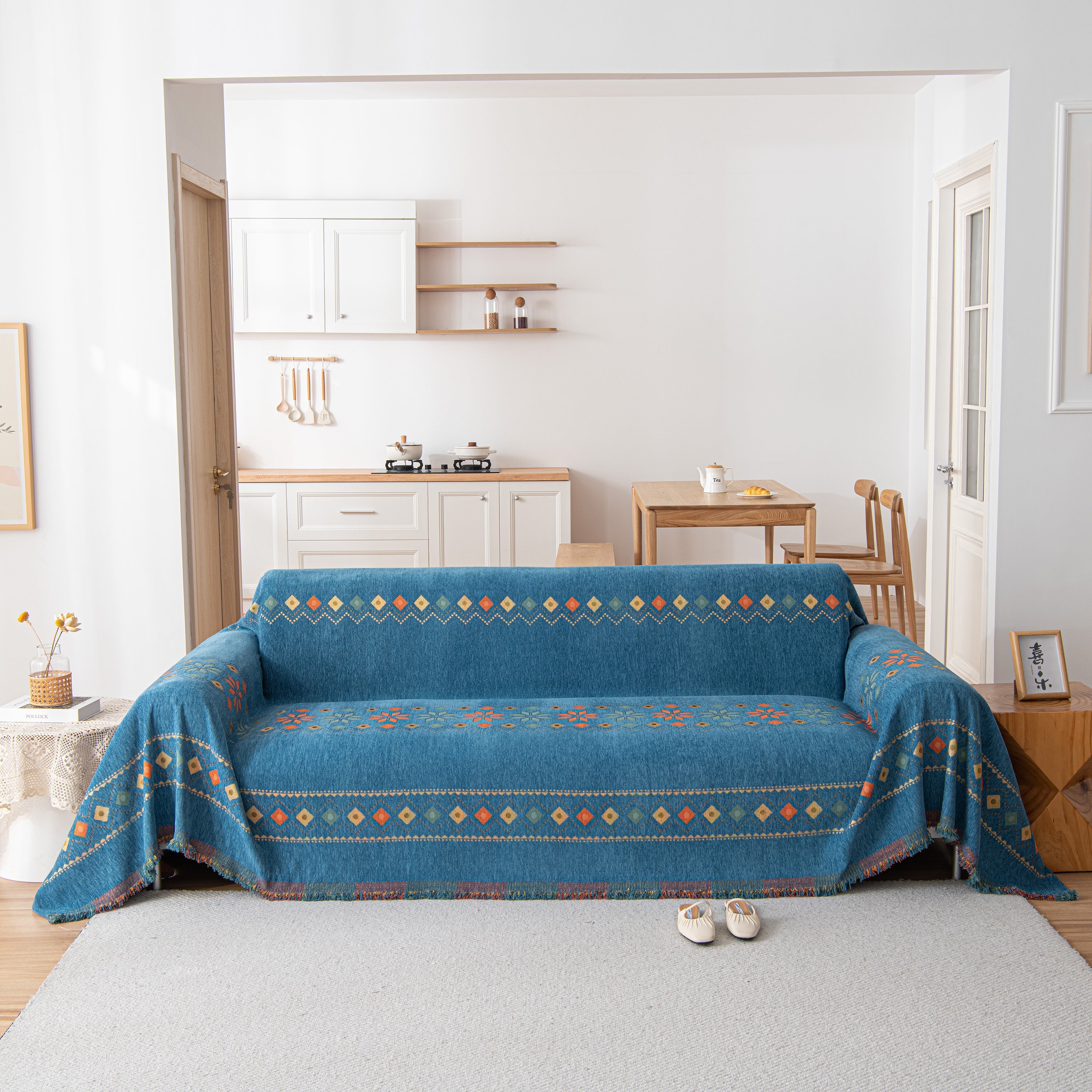 Bohemian Geometric Sofa Throw Cover, Cozy & Protective Ethnic-inspired Couch Cover