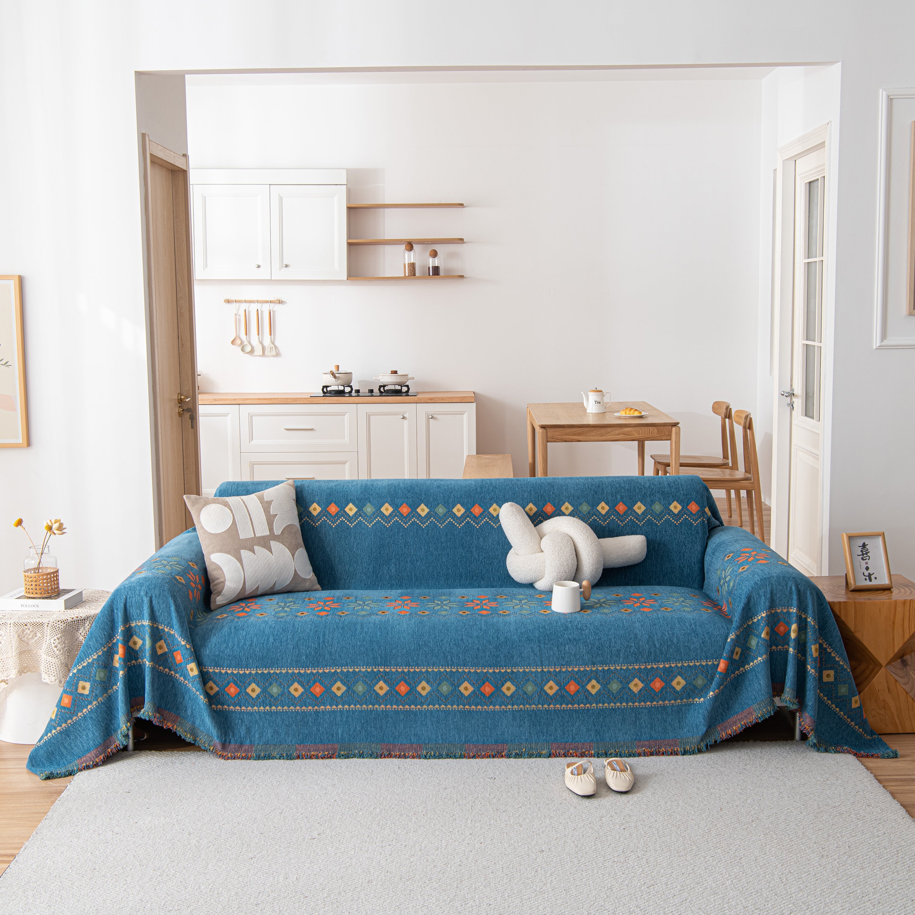 Bohemian Geometric Sofa Throw Cover, Cozy & Protective Ethnic-inspired Couch Cover