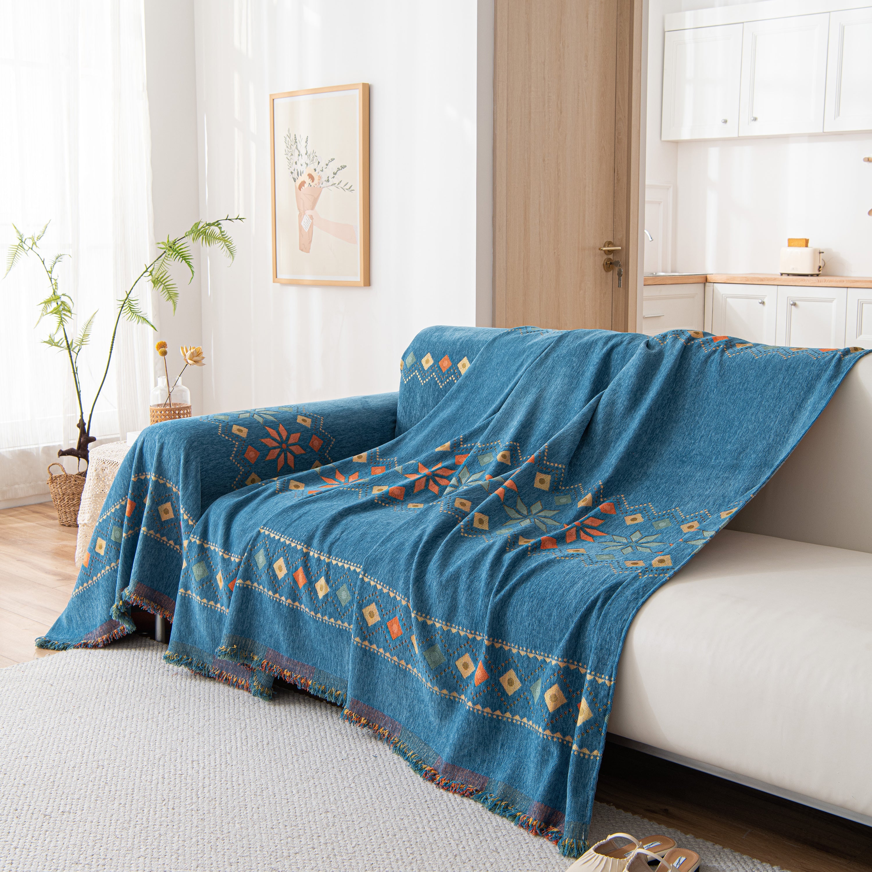 Bohemian Geometric Sofa Throw Cover, Cozy & Protective Ethnic-inspired Couch Cover