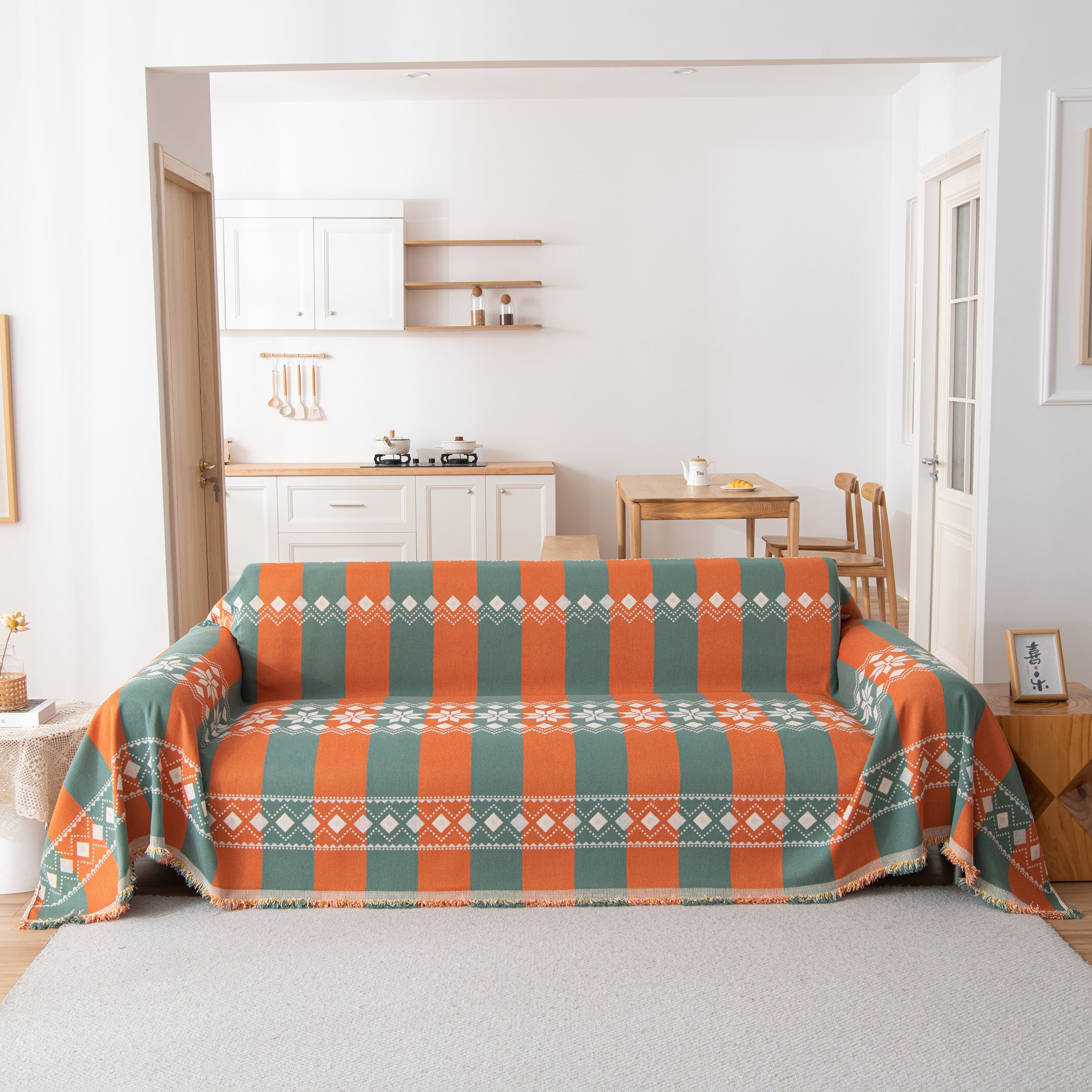 Bohemian Geometric Sofa Throw Cover, Cozy & Protective Ethnic-inspired Couch Cover