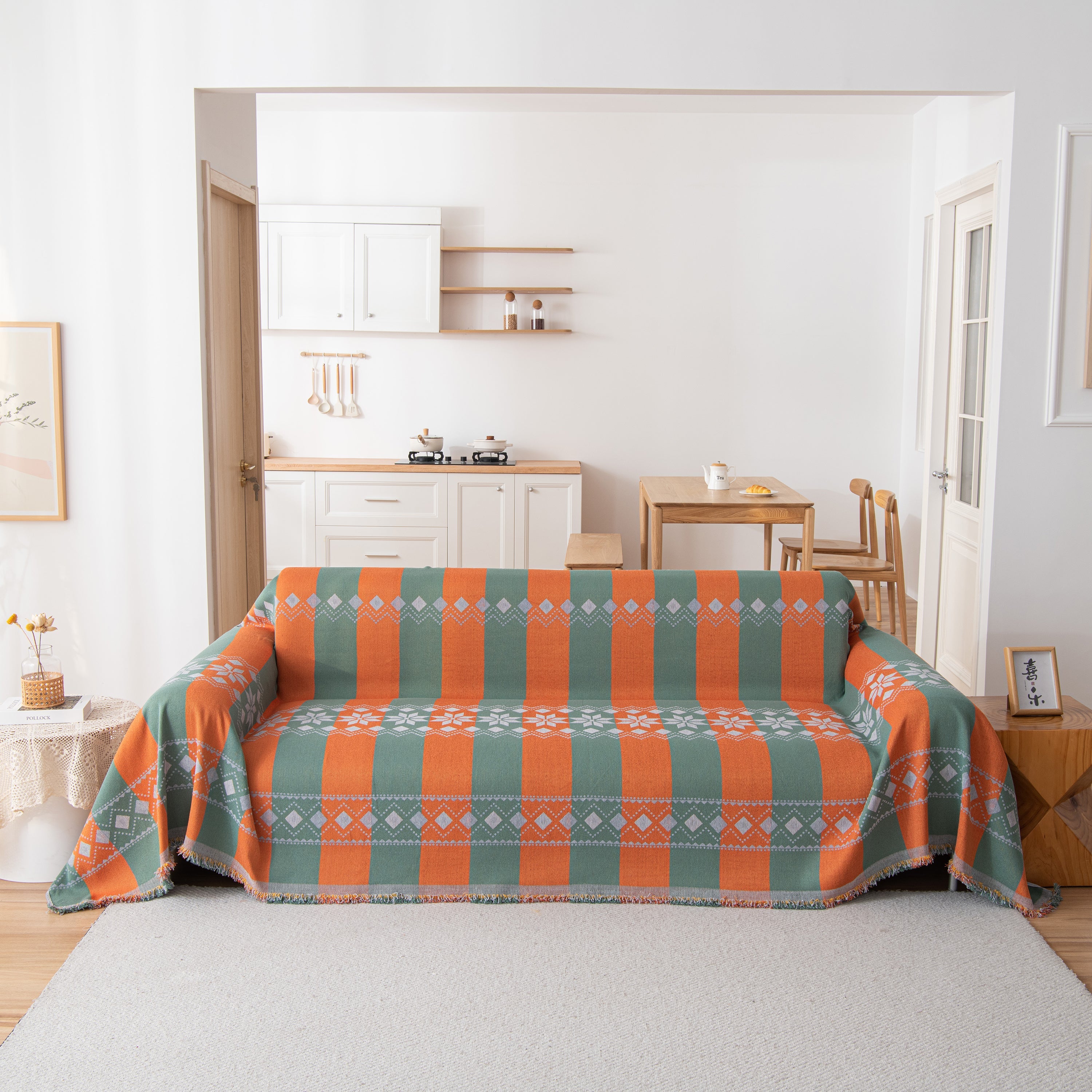 Bohemian Geometric Sofa Throw Cover, Cozy & Protective Ethnic-inspired Couch Cover