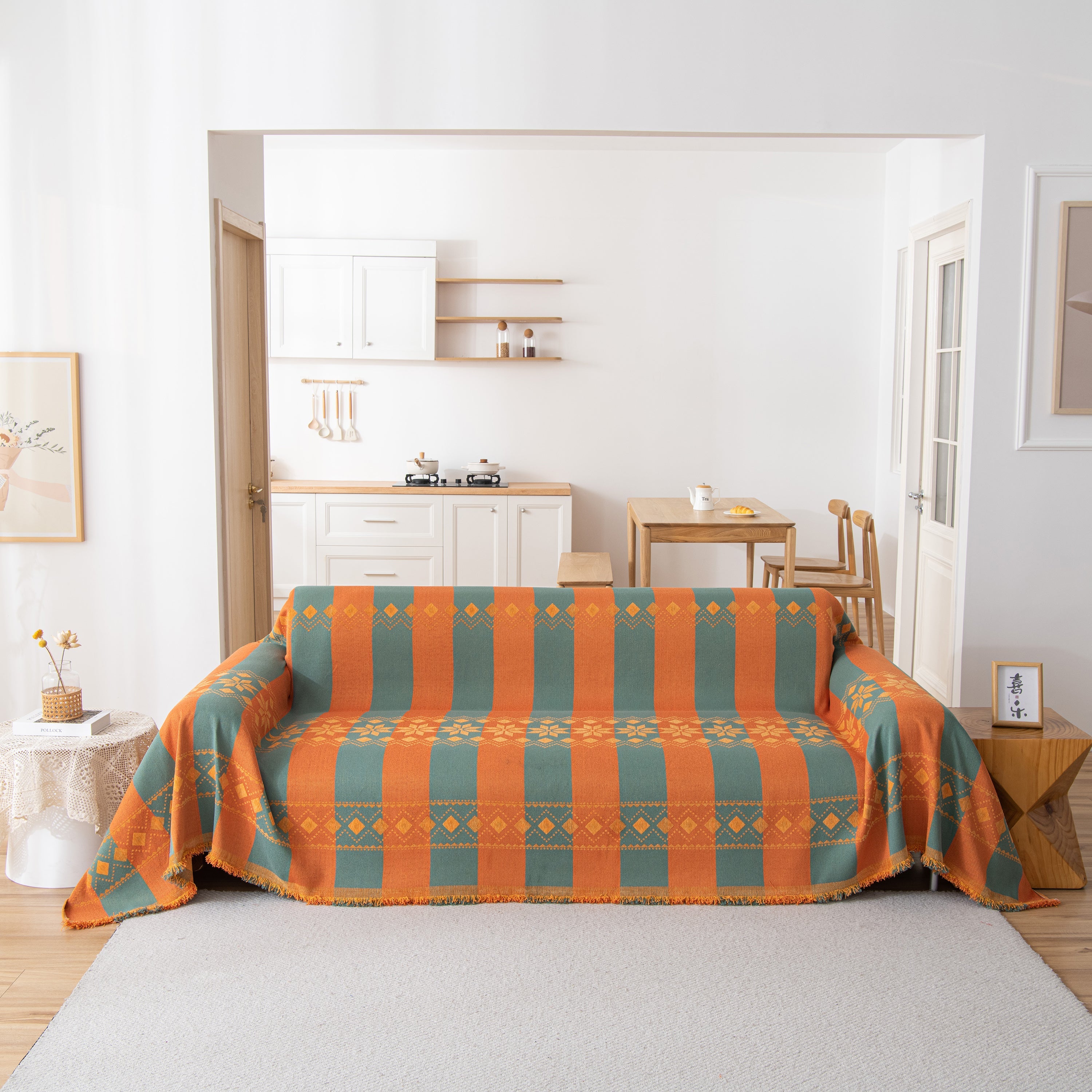 Bohemian Geometric Sofa Throw Cover, Cozy & Protective Ethnic-inspired Couch Cover