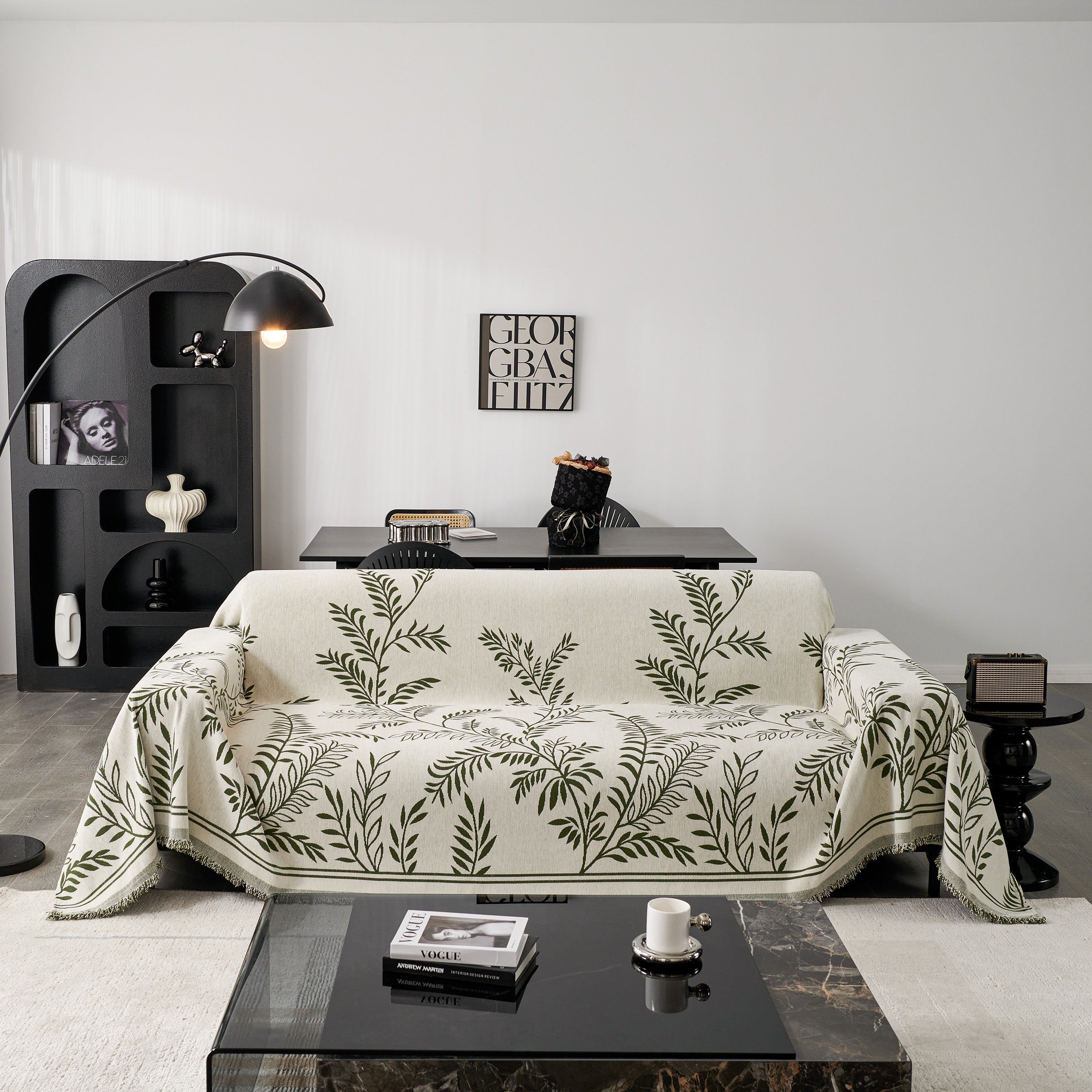 Modern Minimalist Chenille Willow Leaf Pattern Couch Cover Blanket, Luxurious Blankets For The Sofa