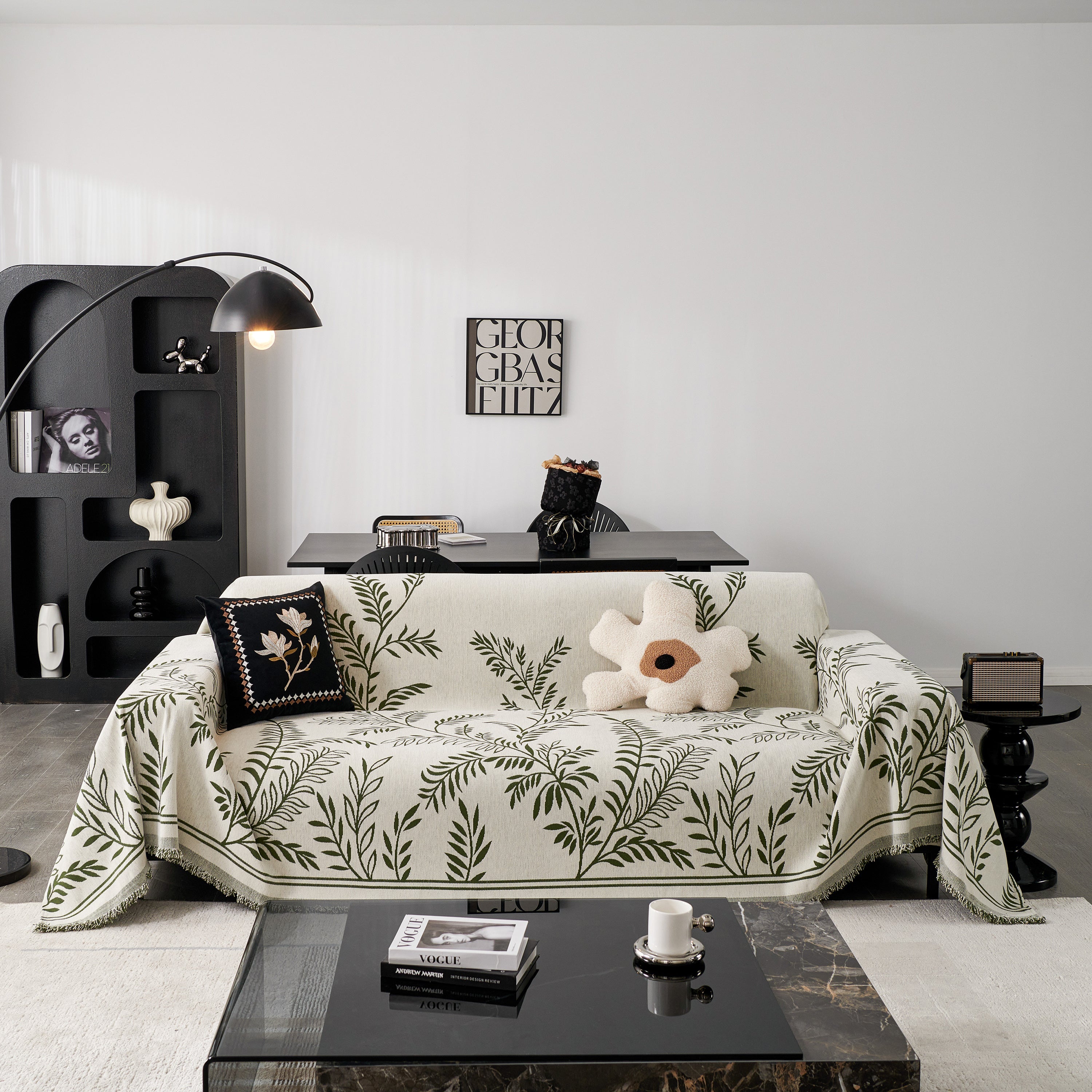 Modern Minimalist Chenille Willow Leaf Pattern Couch Cover Blanket, Luxurious Blankets For The Sofa