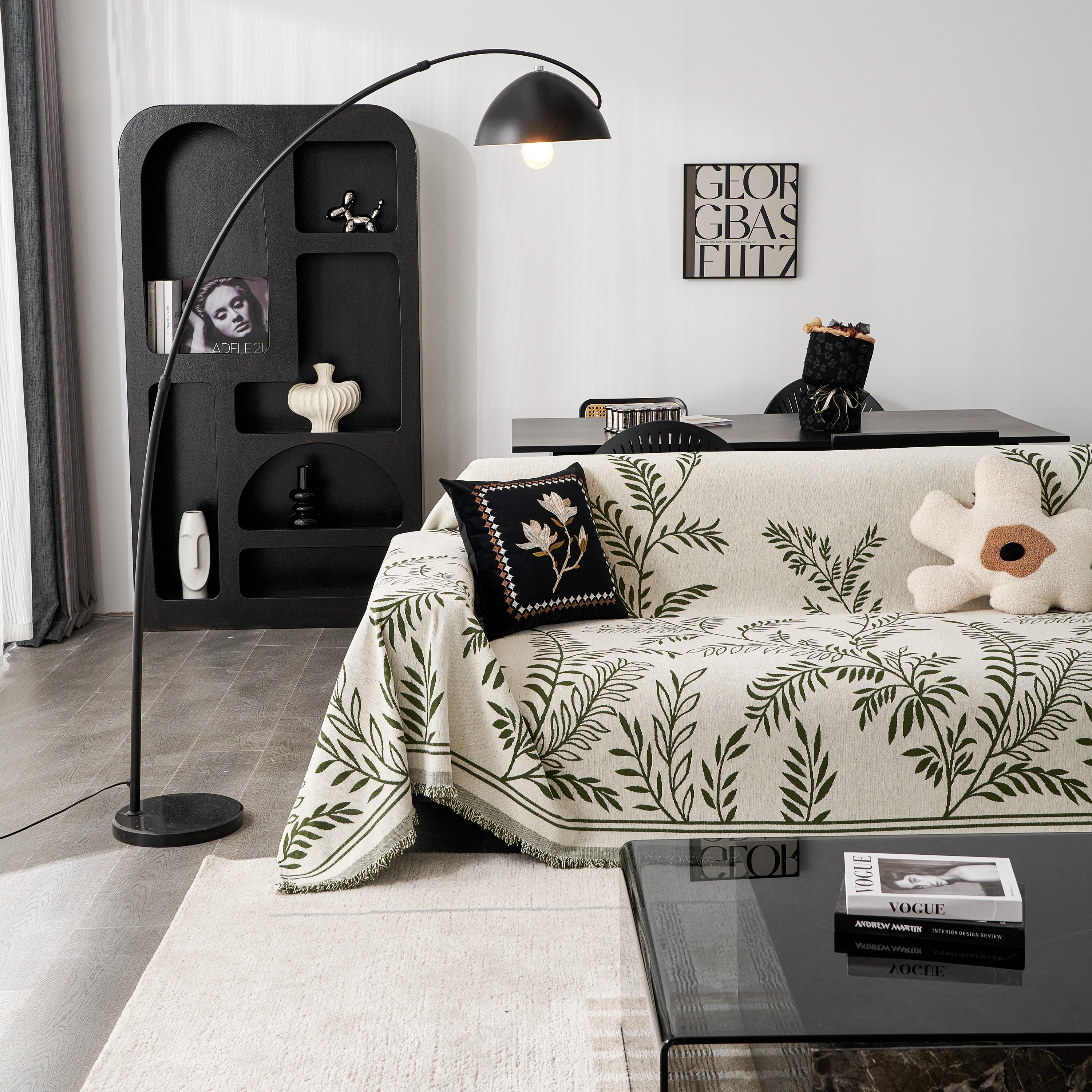 Modern Minimalist Chenille Willow Leaf Pattern Couch Cover Blanket, Luxurious Blankets For The Sofa