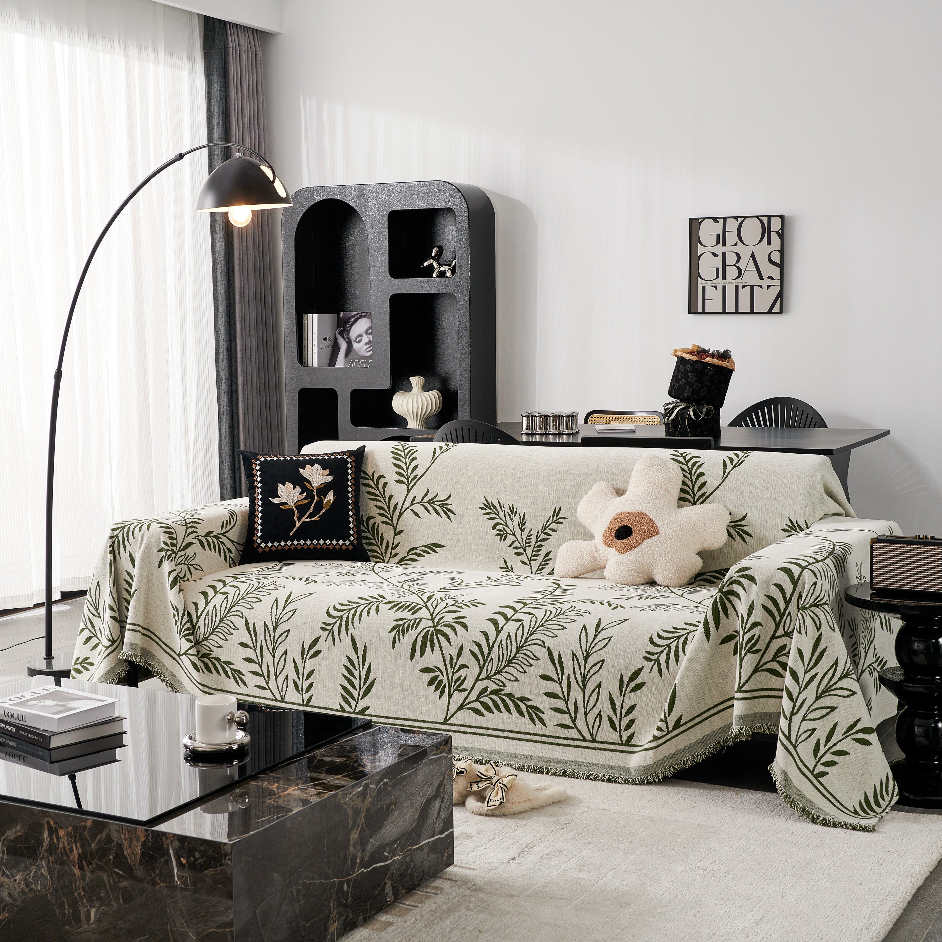 Modern Minimalist Chenille Willow Leaf Pattern Couch Cover Blanket, Luxurious Blankets For The Sofa