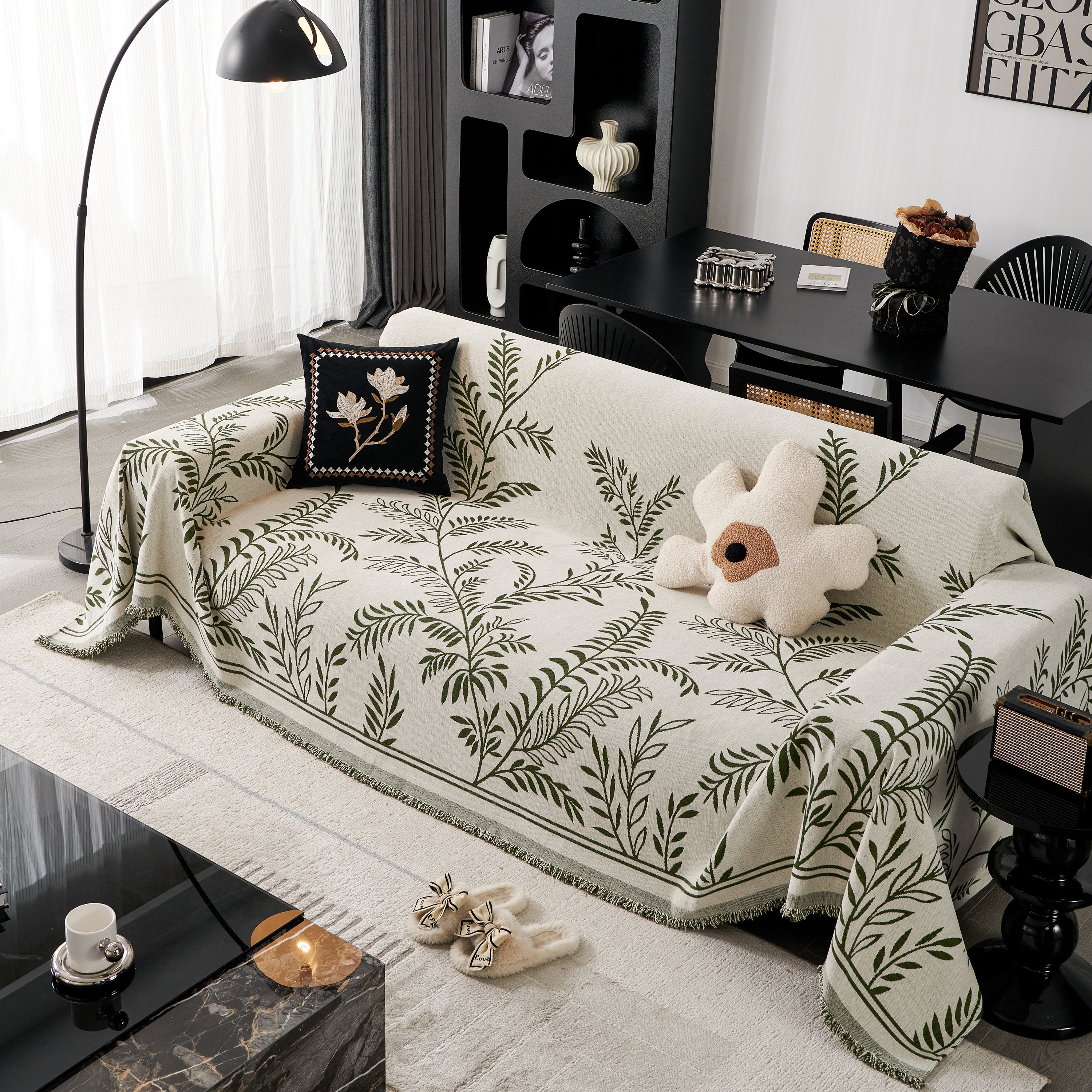 Modern Minimalist Chenille Willow Leaf Pattern Couch Cover Blanket, Luxurious Blankets For The Sofa
