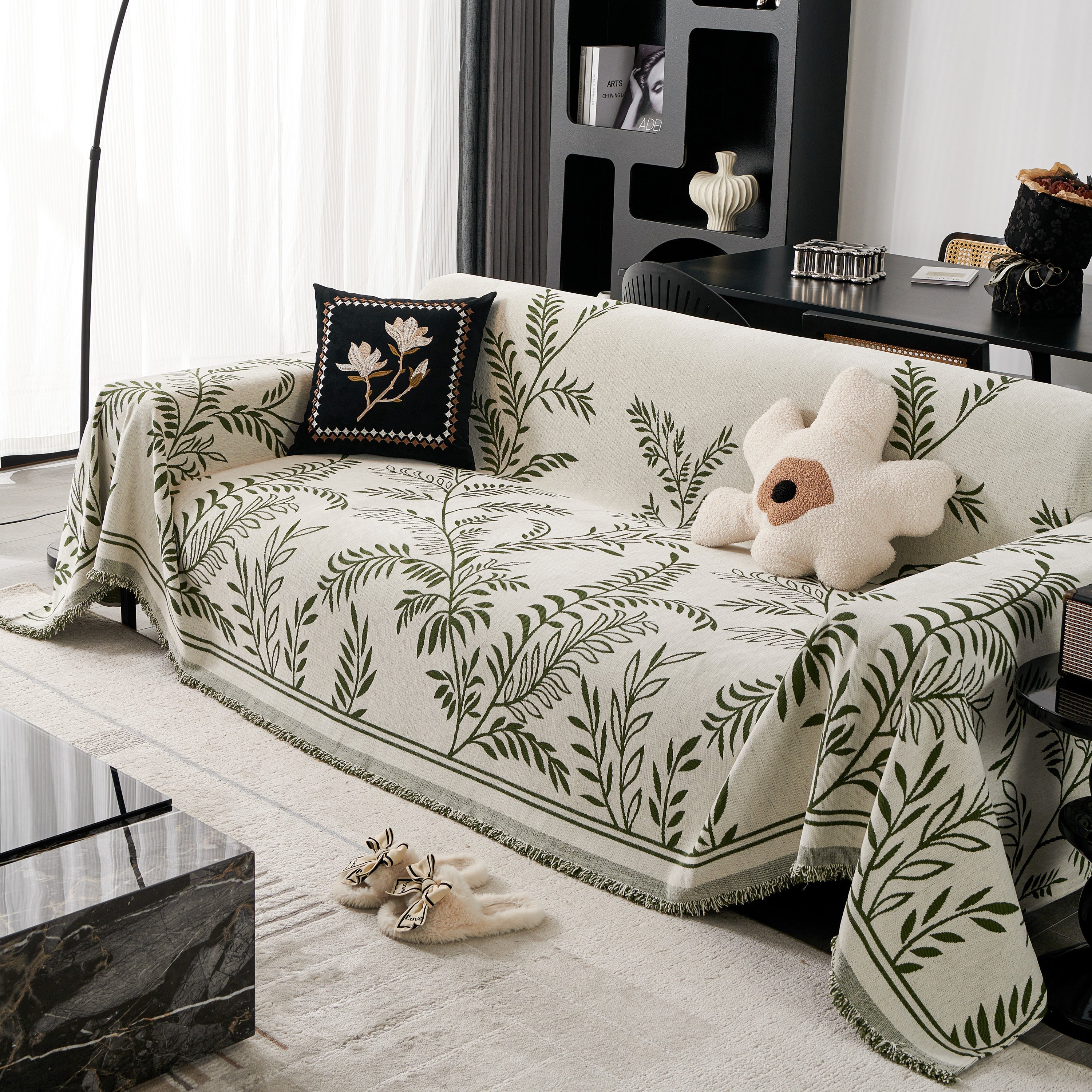Modern Minimalist Chenille Willow Leaf Pattern Couch Cover Blanket, Luxurious Blankets For The Sofa